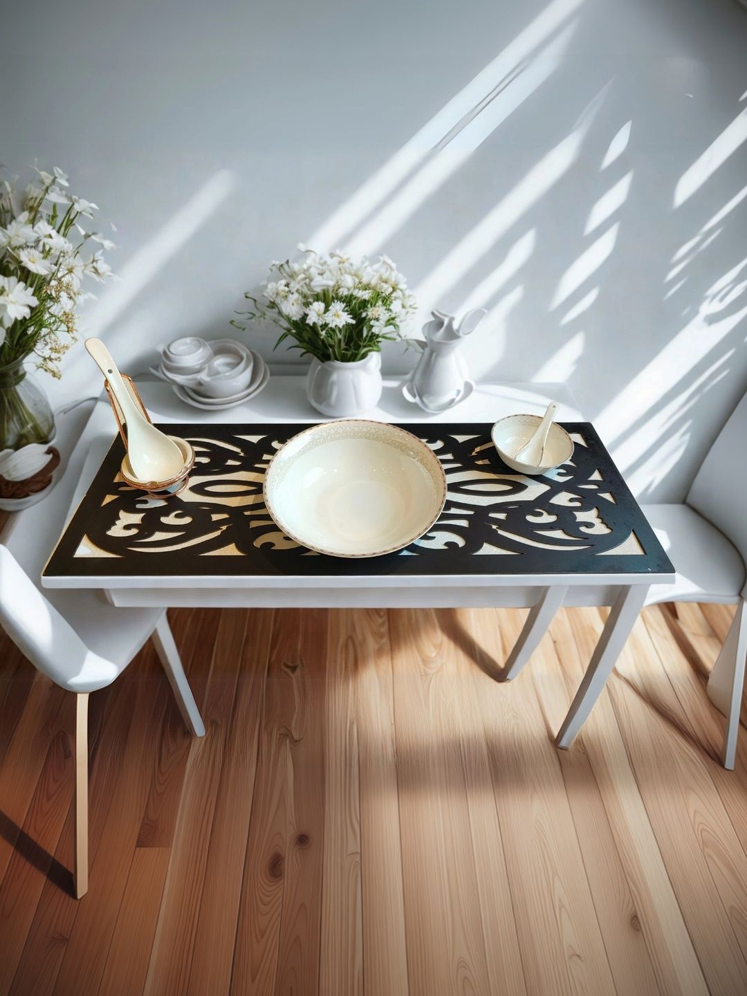 THE HOME CO. Brown Wooden Table Runner With Abstract Laser Cut Design-picture-28