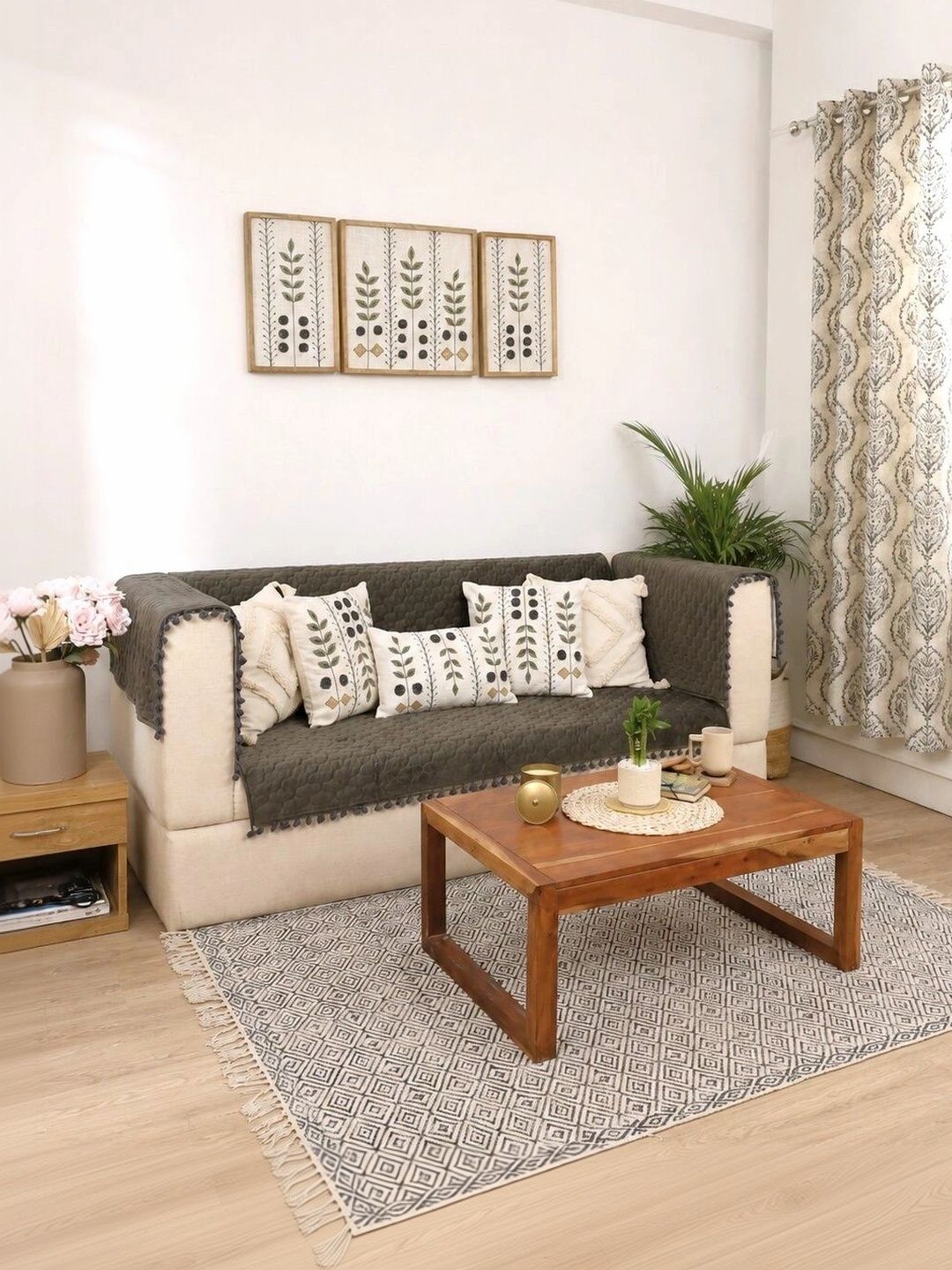 eyda Grey Solid Sofa Cover With Arms-picture-55