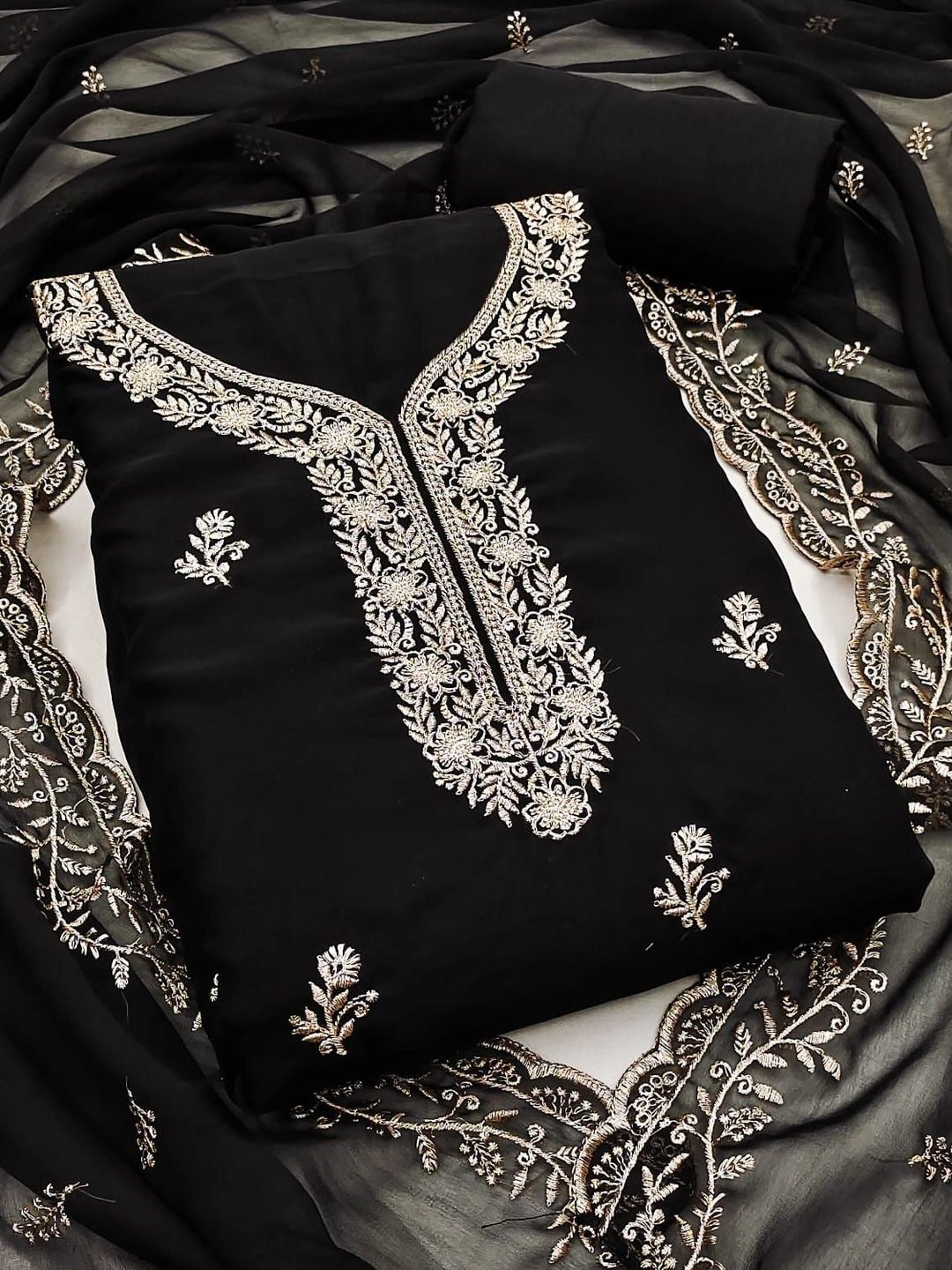 HERE&NOW Embroidered Silk Georgette Unstitched Dress Material-picture-50
