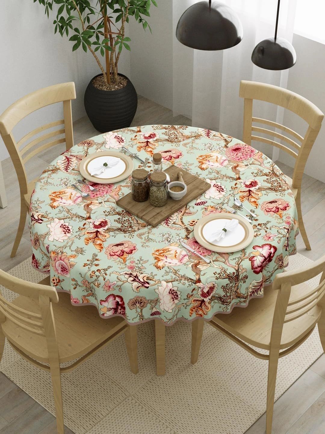 Myntra Elegant Homes Multicoloured Floral Cotton Round 4-Seater Table Cover-picture-55