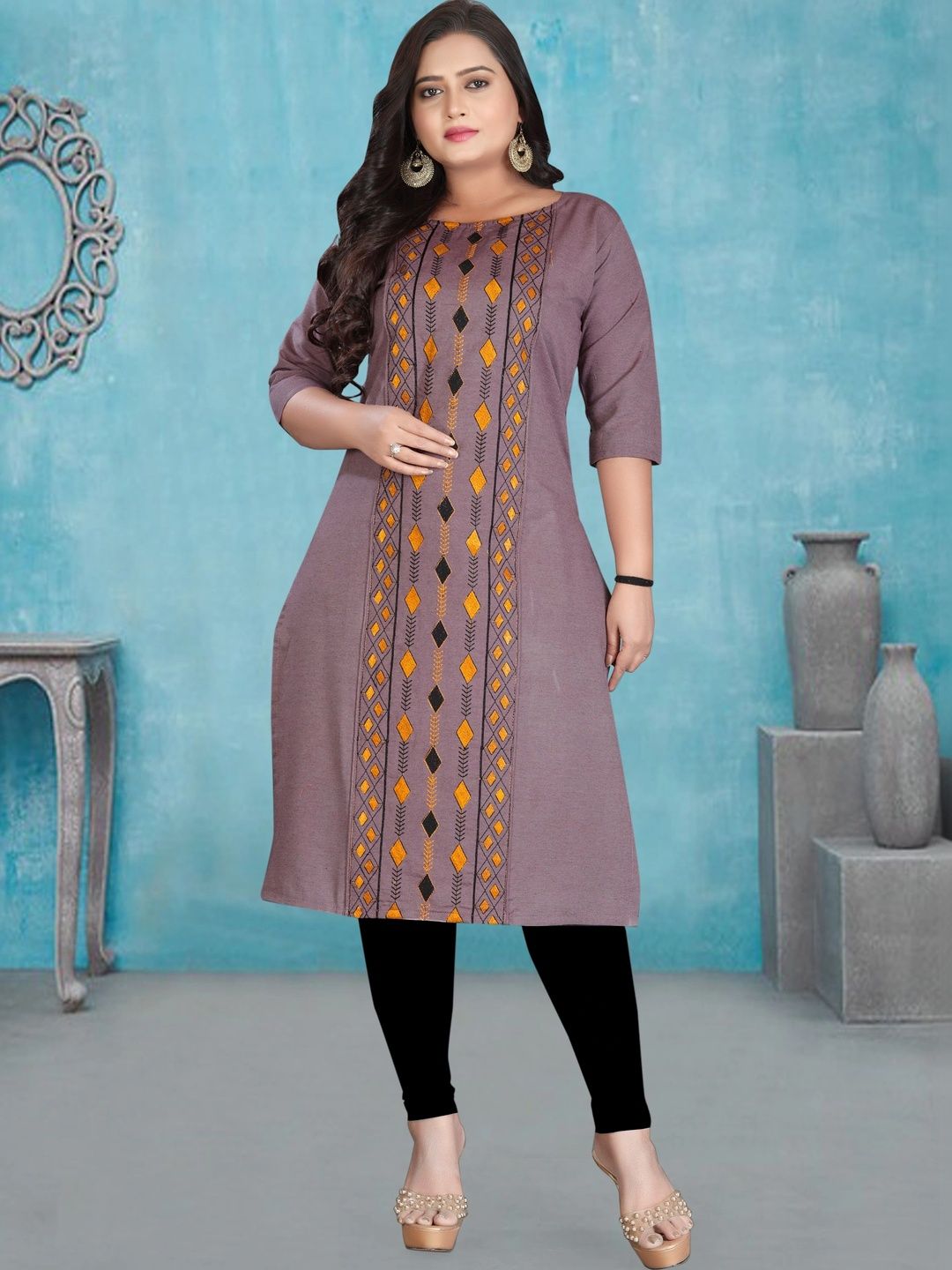 HETSA Geometric Printed Boat Neck Pure Cotton Kurti-picture-53