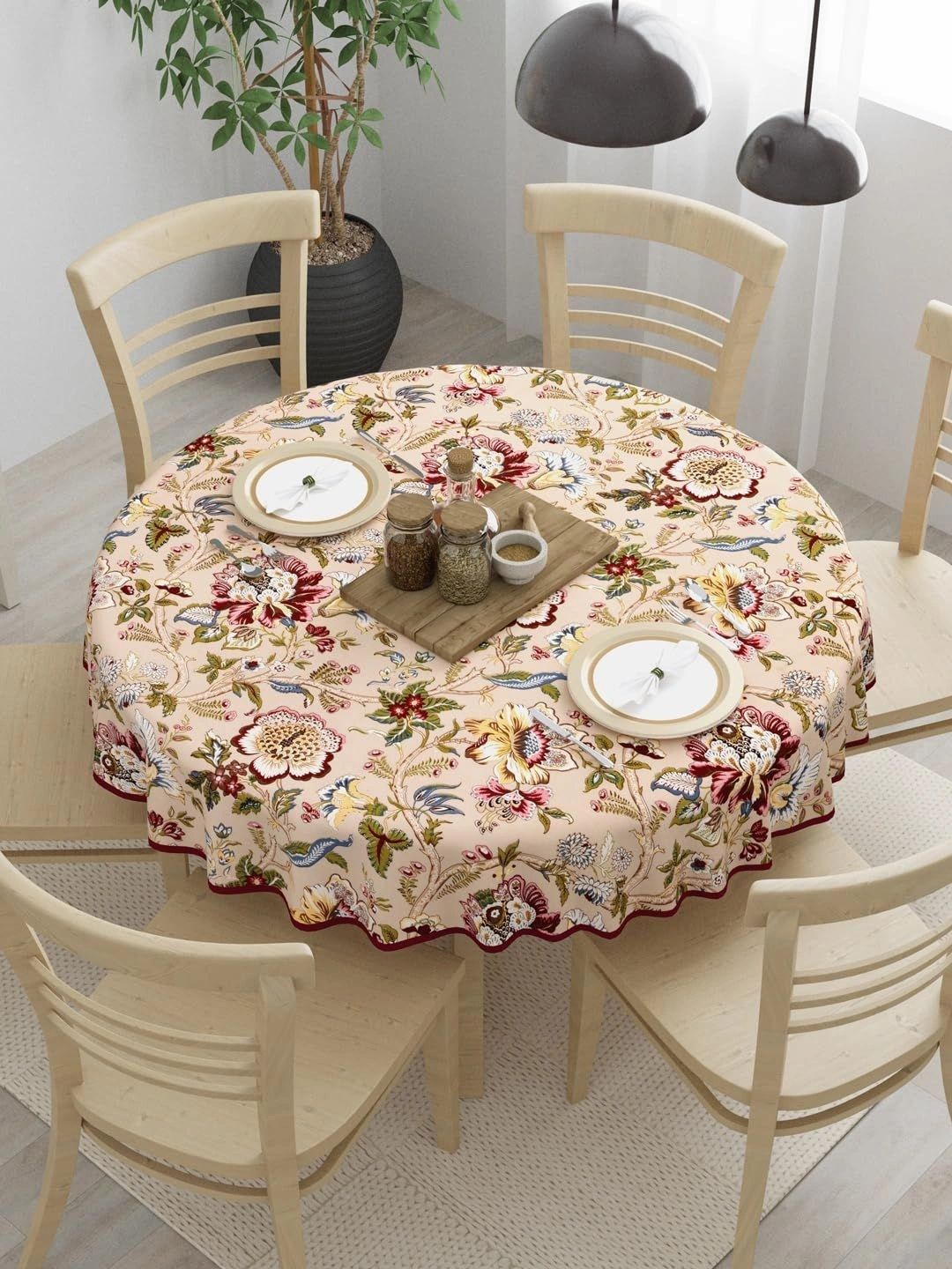 Aura Multicoloured Floral Cotton Round 4-Seater Table Cover-picture-44