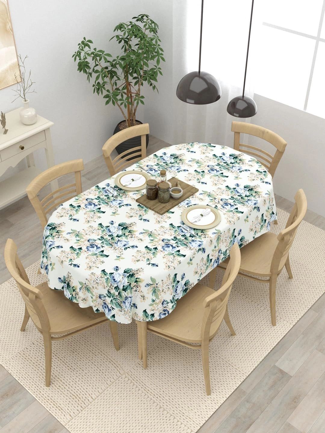 Aura Cream-Coloured Floral Cotton Oval 6-Seater Table Cover-picture-21