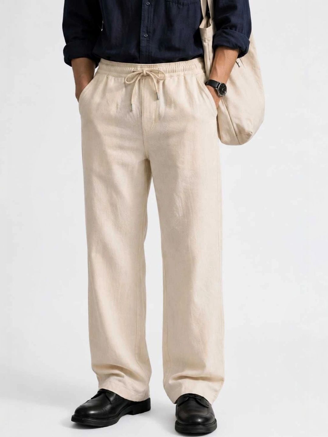 Adornova Men Relaxed Straight Leg High-Rise Easy Wash Trousers-picture-17