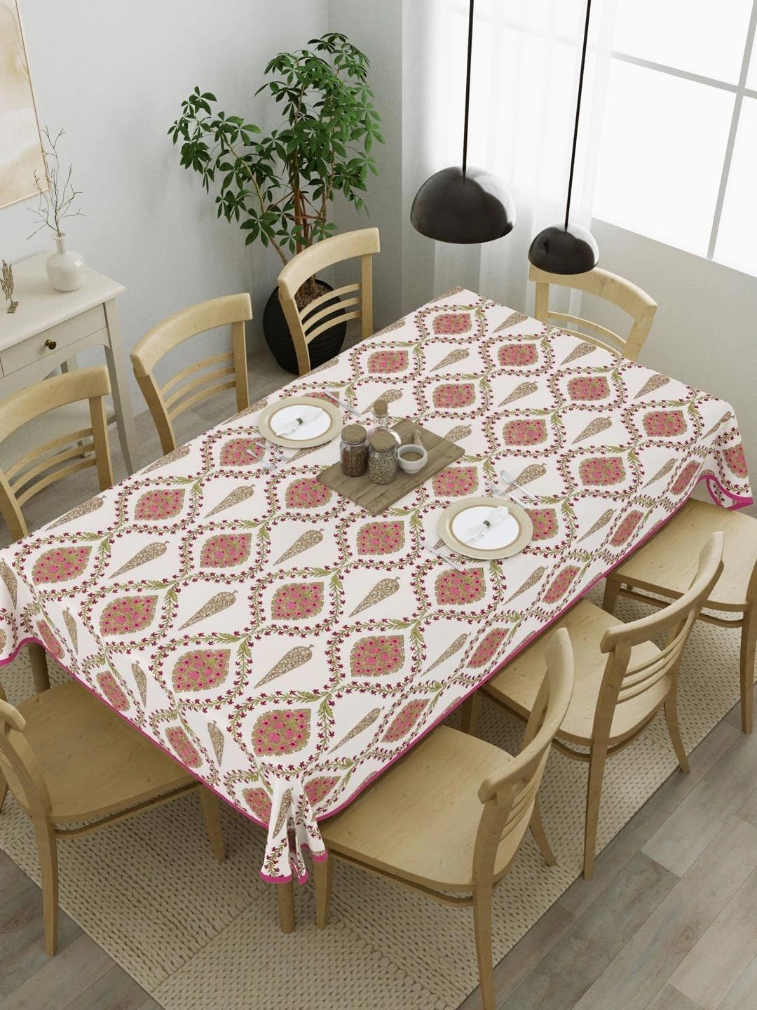 Aura Pink Floral Cotton 8-Seater Table Cover-picture-12