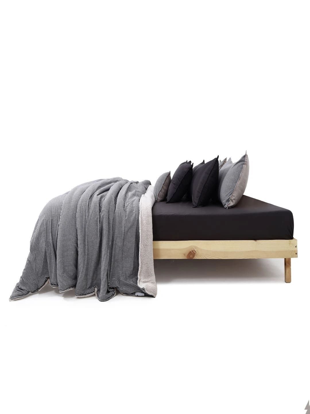 Zarf Black & Grey Checked Cotton 9 Piece Single Superfine Bedding Set-image-20
