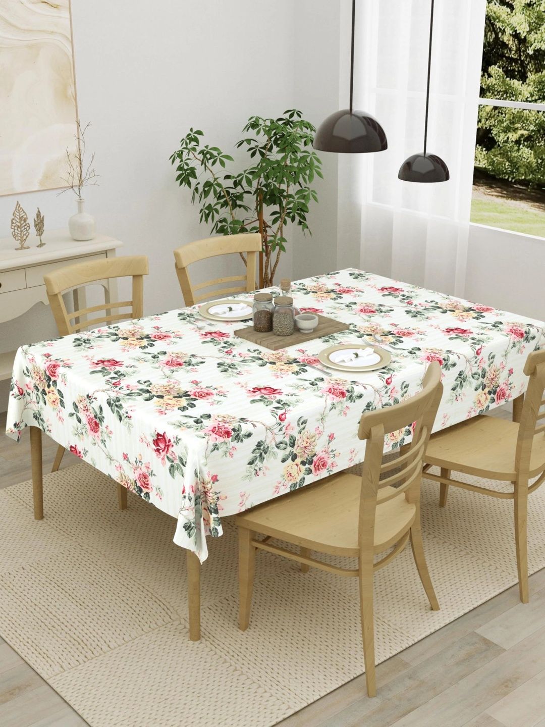 Myntra Elegant Homes Cream-Coloured Floral Cotton 6-Seater Table Cover-picture-42