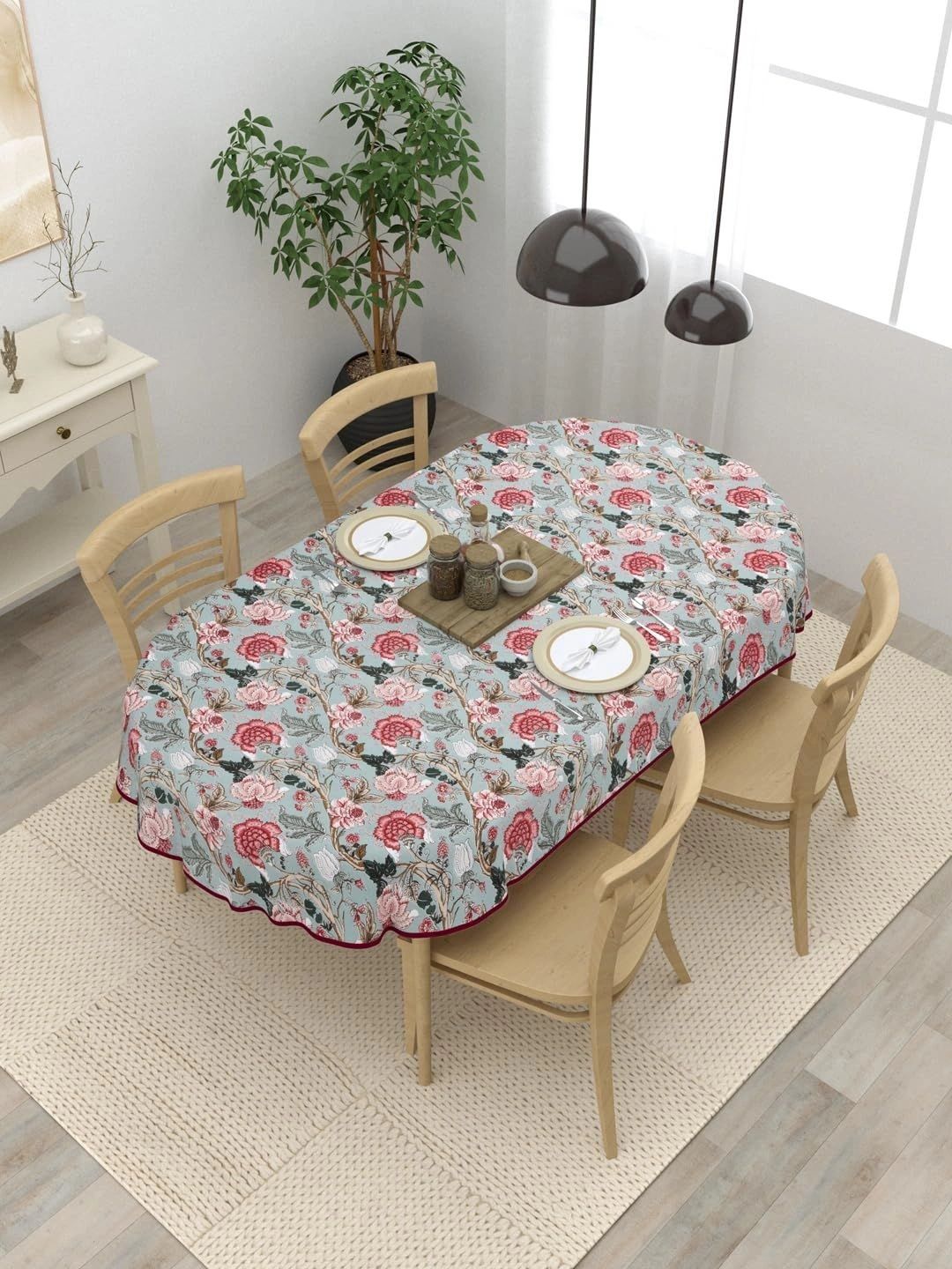 Myntra Elegant Homes Pink Floral Cotton Oval 6-Seater Table Cover-picture-42