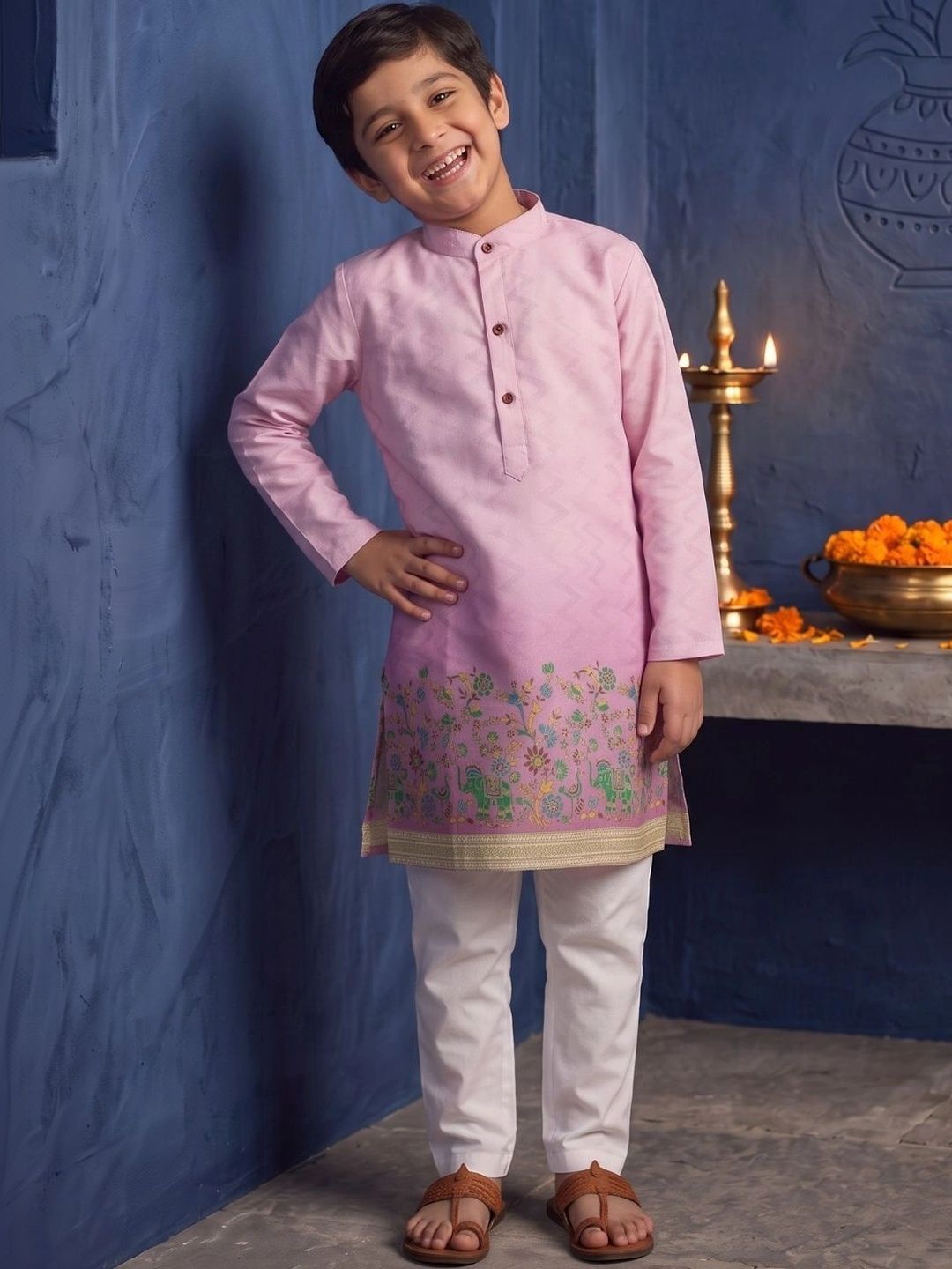 Aj DEZInES Boys Ethnic Motifs Regular Kurta with Pyjamas-picture-14