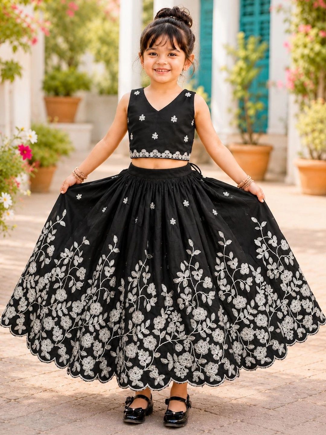 DRISHIV ENTERPRISE Girls Embroidered Tie and Dye Ready to Wear Lehenga &-image-47