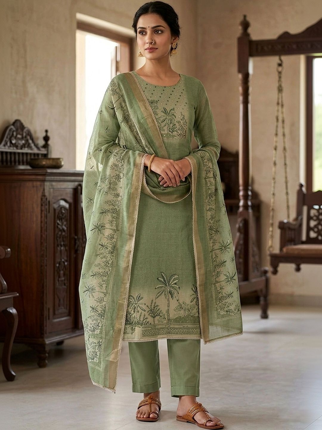 KALINI Embellished Pure Cotton Semi-Stitched Dress Material-picture-16