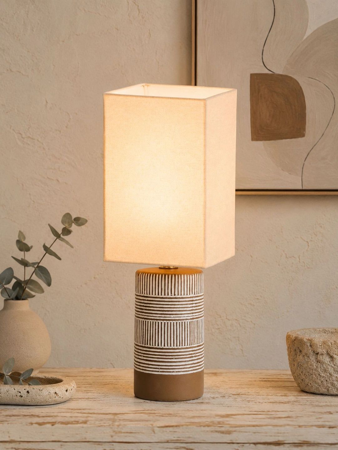 Glowhere Off White Textured Ceramic Industrial Rectangle Table Lamp-image-19