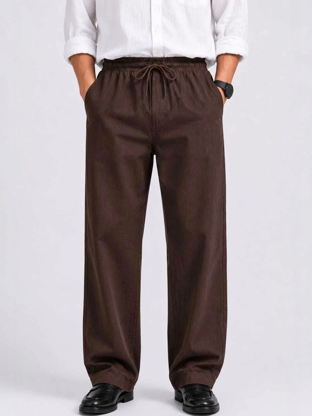 Adornova Men Relaxed Straight Leg High-Rise Easy Wash Trousers-picture-35
