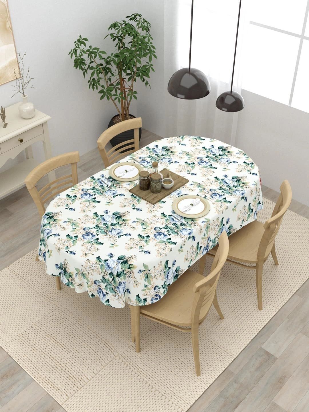 Aura Cream-Coloured Floral Cotton Oval 4-Seater Table Cover-picture-51