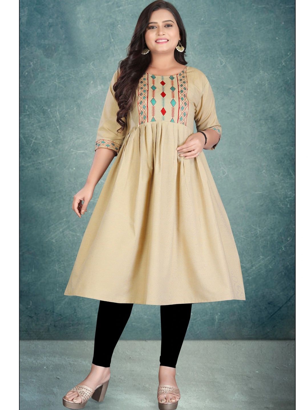 HETSA Ethnic Motifs Embroidered Pure Cotton Empire Kurti-picture-20