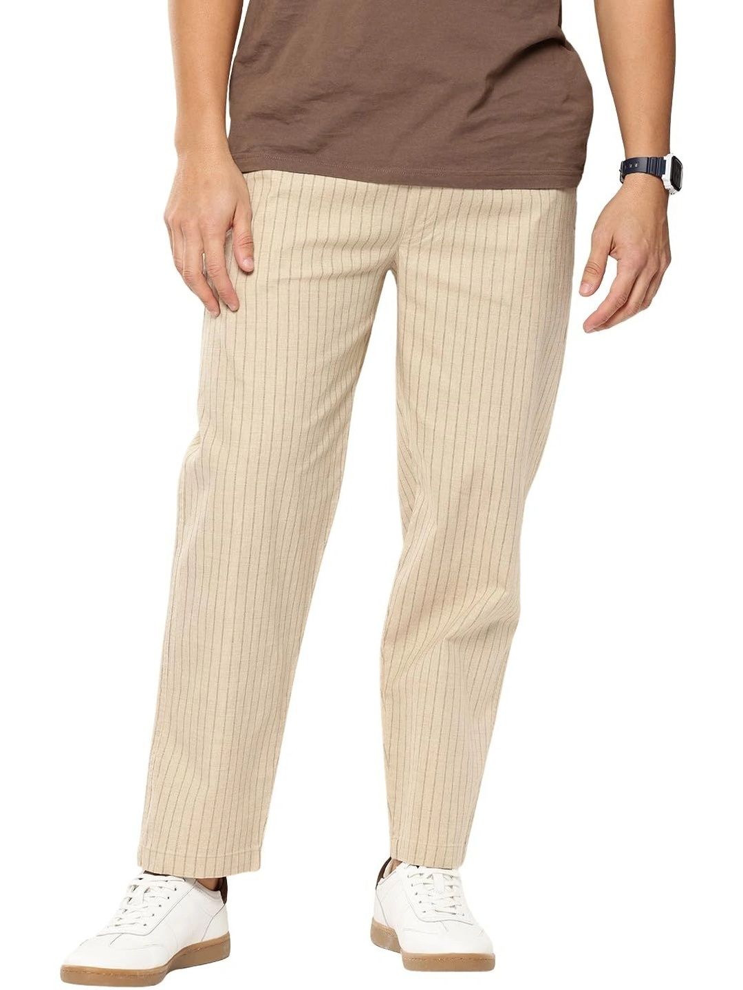 Global Jeans Men Striped Mid-Rise Relaxed Fit Lounge Pants-picture-26