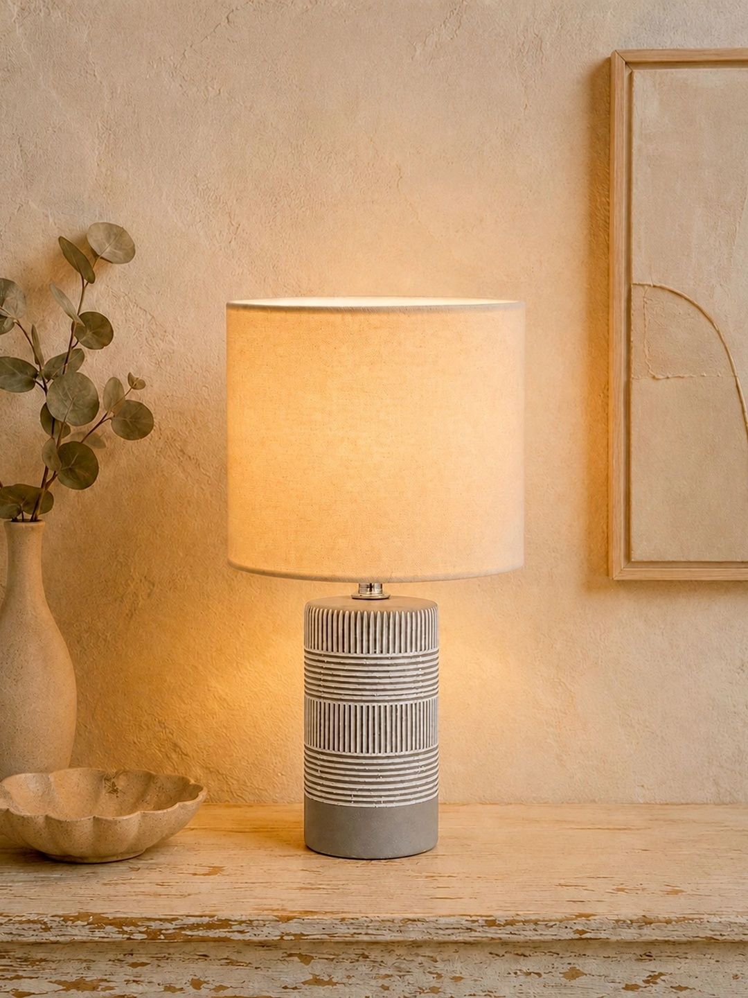 Glowhere Off White Textured Ceramic Industrial Cylindrical Shaped Table Lamp-picture-22