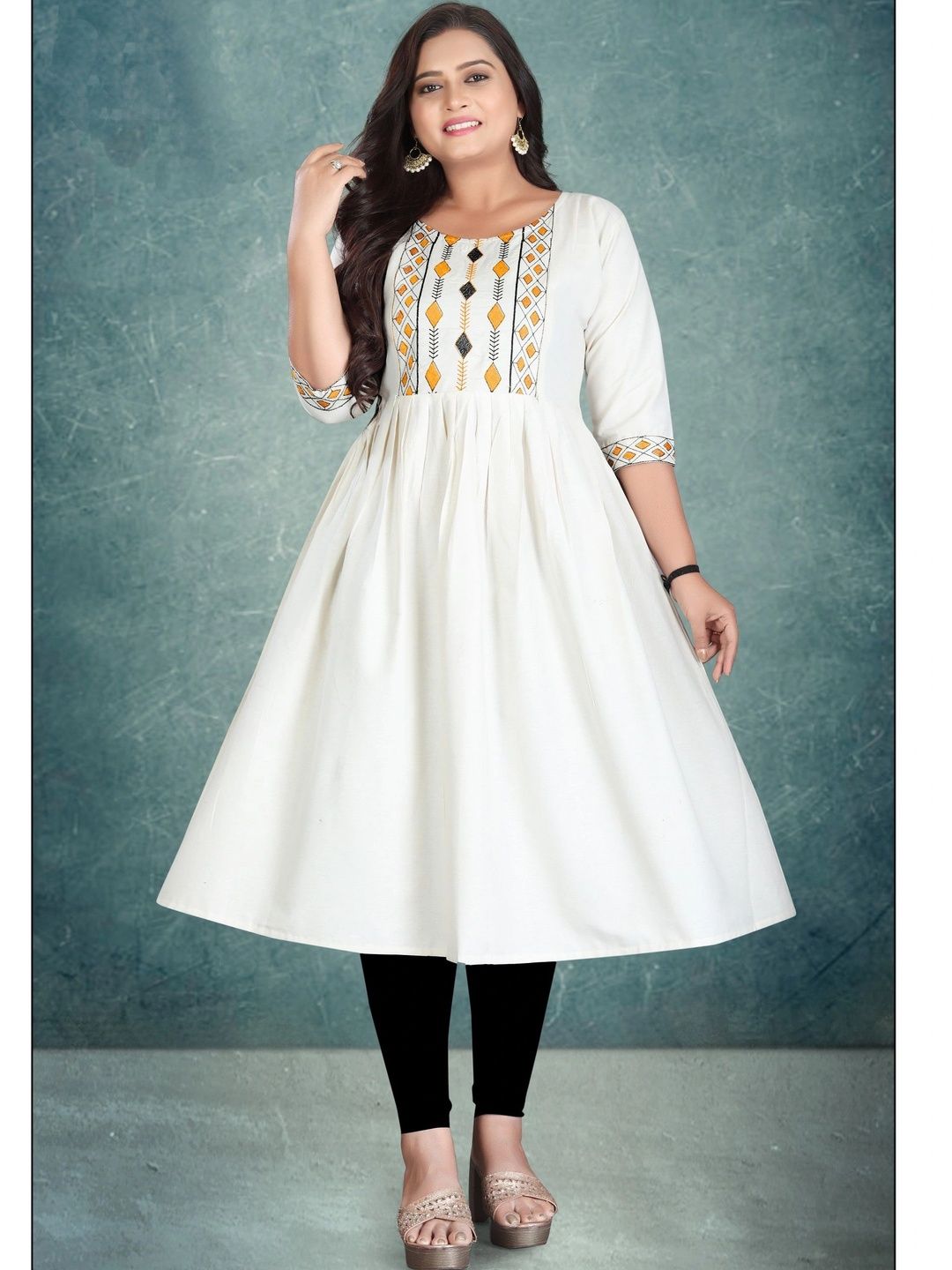 HETSA Geometric Embroidered Thread Work Pure Cotton Thread Work Empire Anarkali Kurti-picture-49