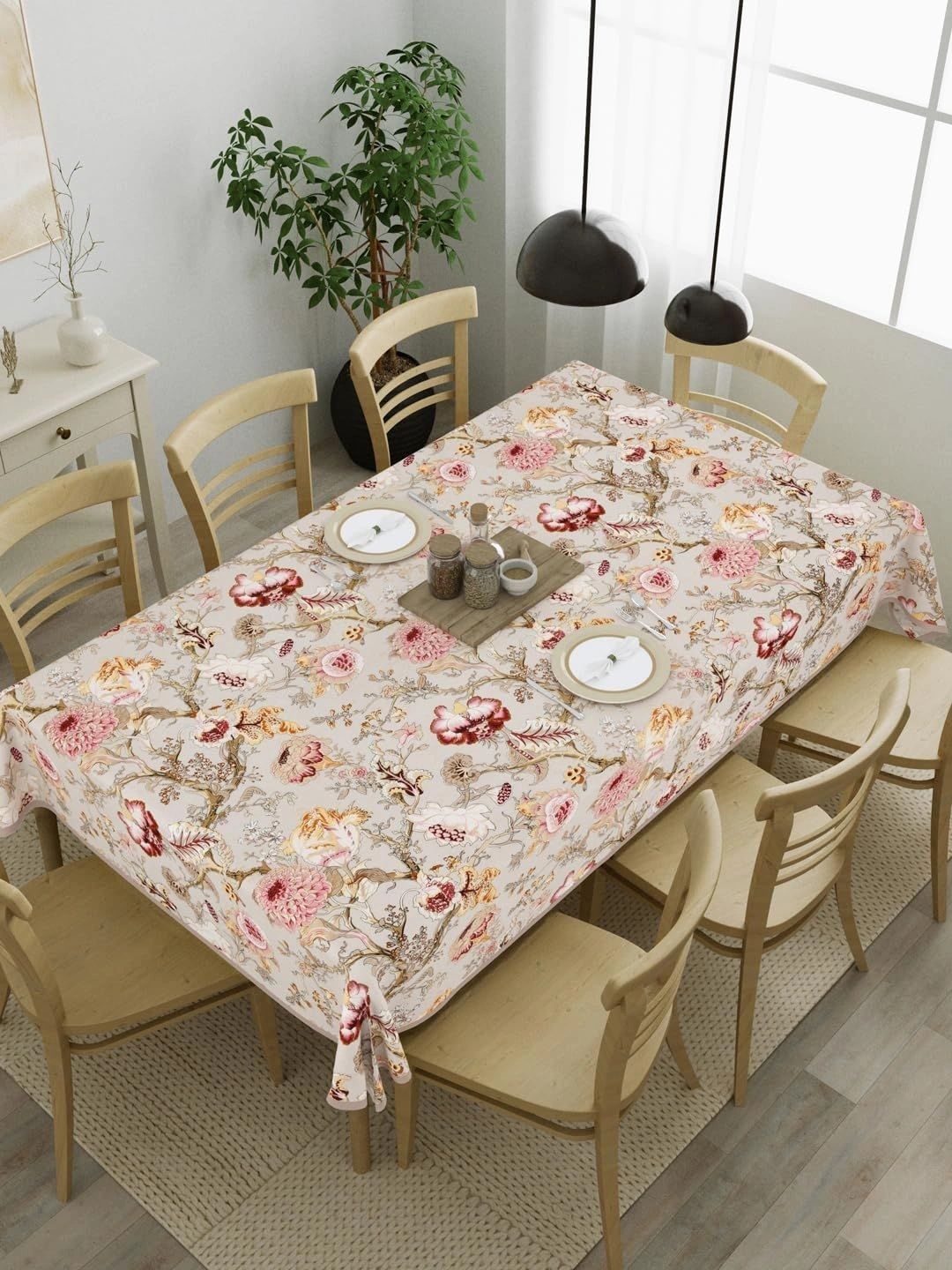 Aura White Floral Cotton 8-Seater Table Cover-picture-13