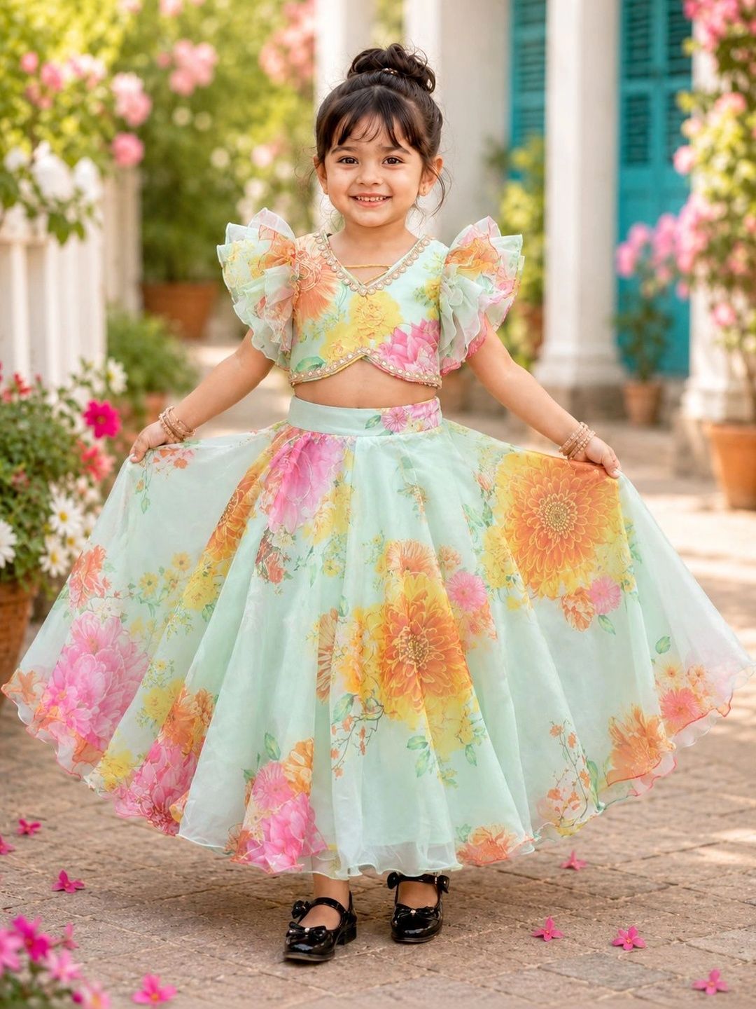 DRISHIV ENTERPRISE Girls Printed Thread Work Ready to Wear Lehenga &-picture-25