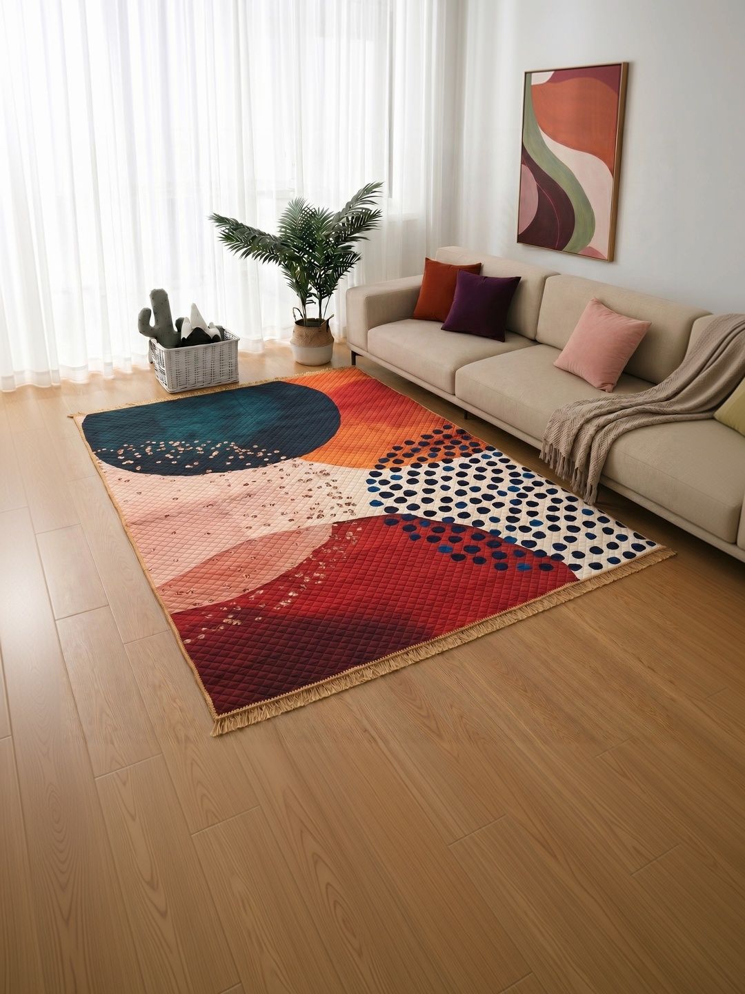 Fashion String Maroon Abstract Polyester Carpet-picture-17