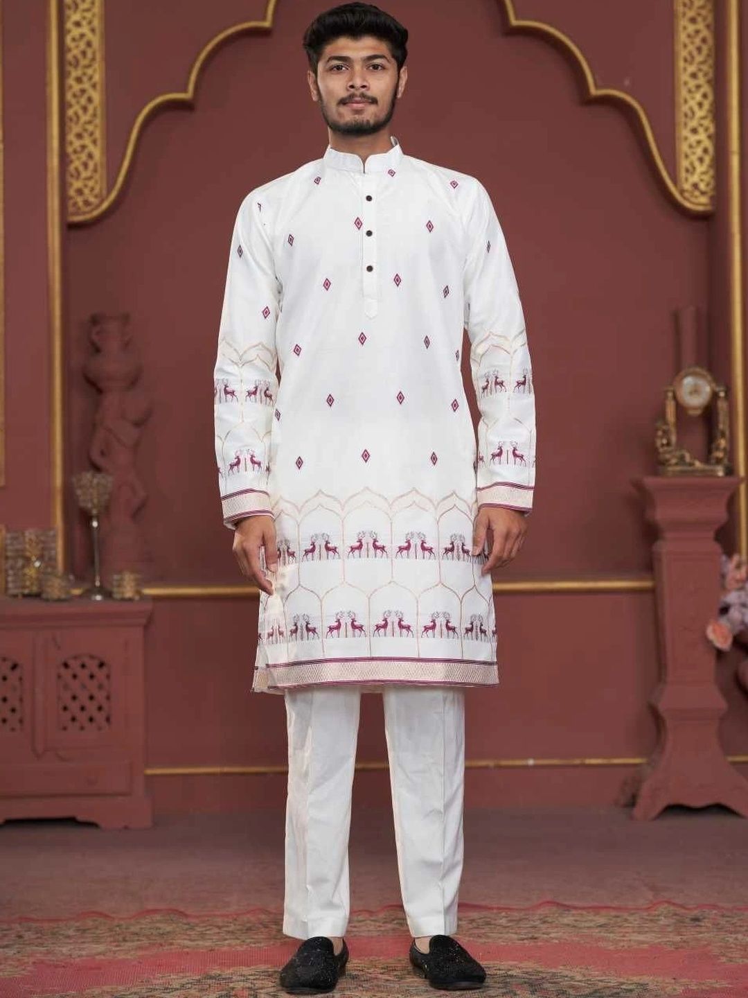 House Of Sanskruti Men Ethnic Motifs Embroidered Thread Work Jacquard Kurta-picture-23