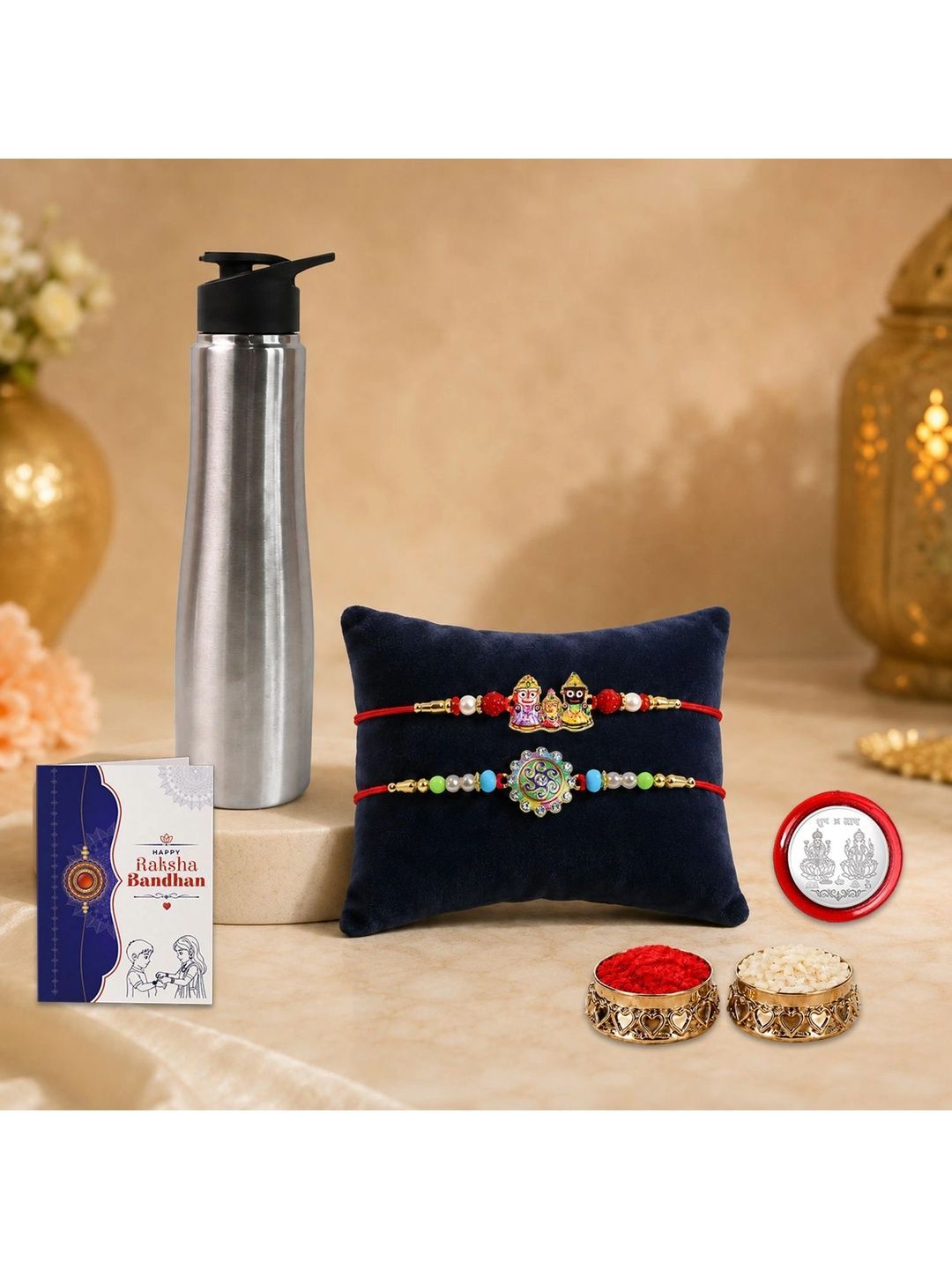 DeoDap Set Of 7 Rakhi Gift Set With Silver Coin & Roli Chawal-image-17