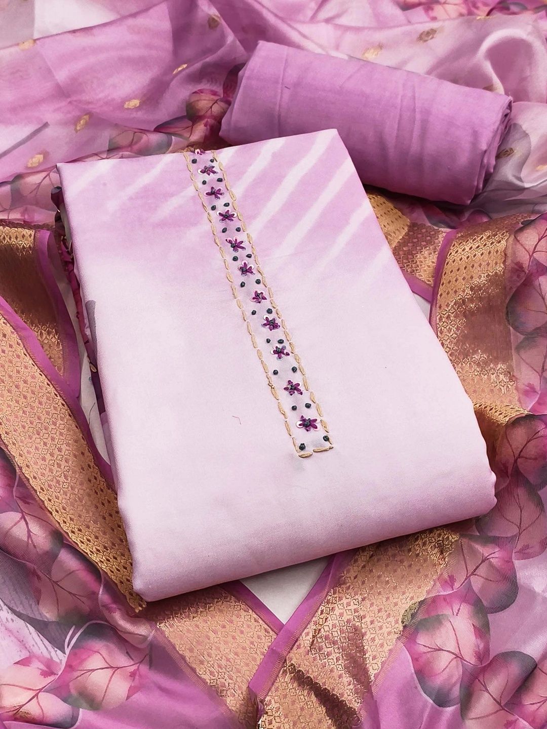 KALINI Embellished Semi-Stitched Dress Material-image-36