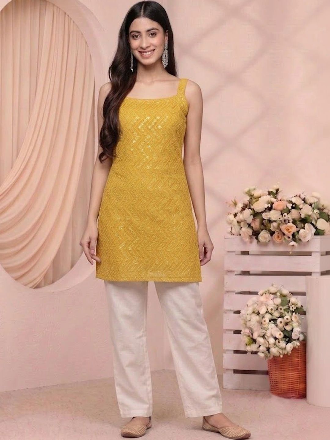 Ahalyaa Square Neck Embroidered Embellished Tunic-picture-41