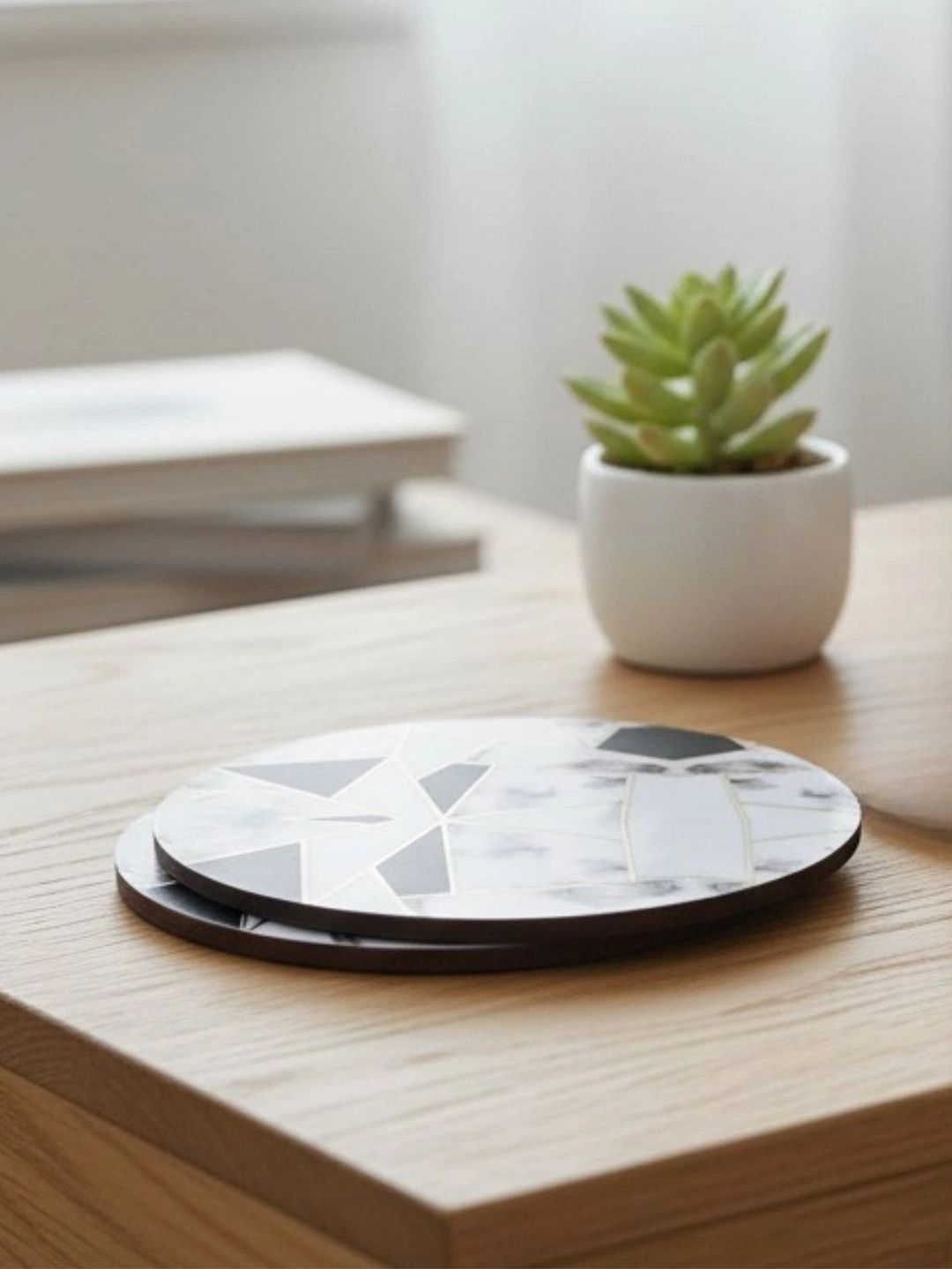 THE HOME CO. 2-Pcs White & Grey Round Table Placemats-picture-28