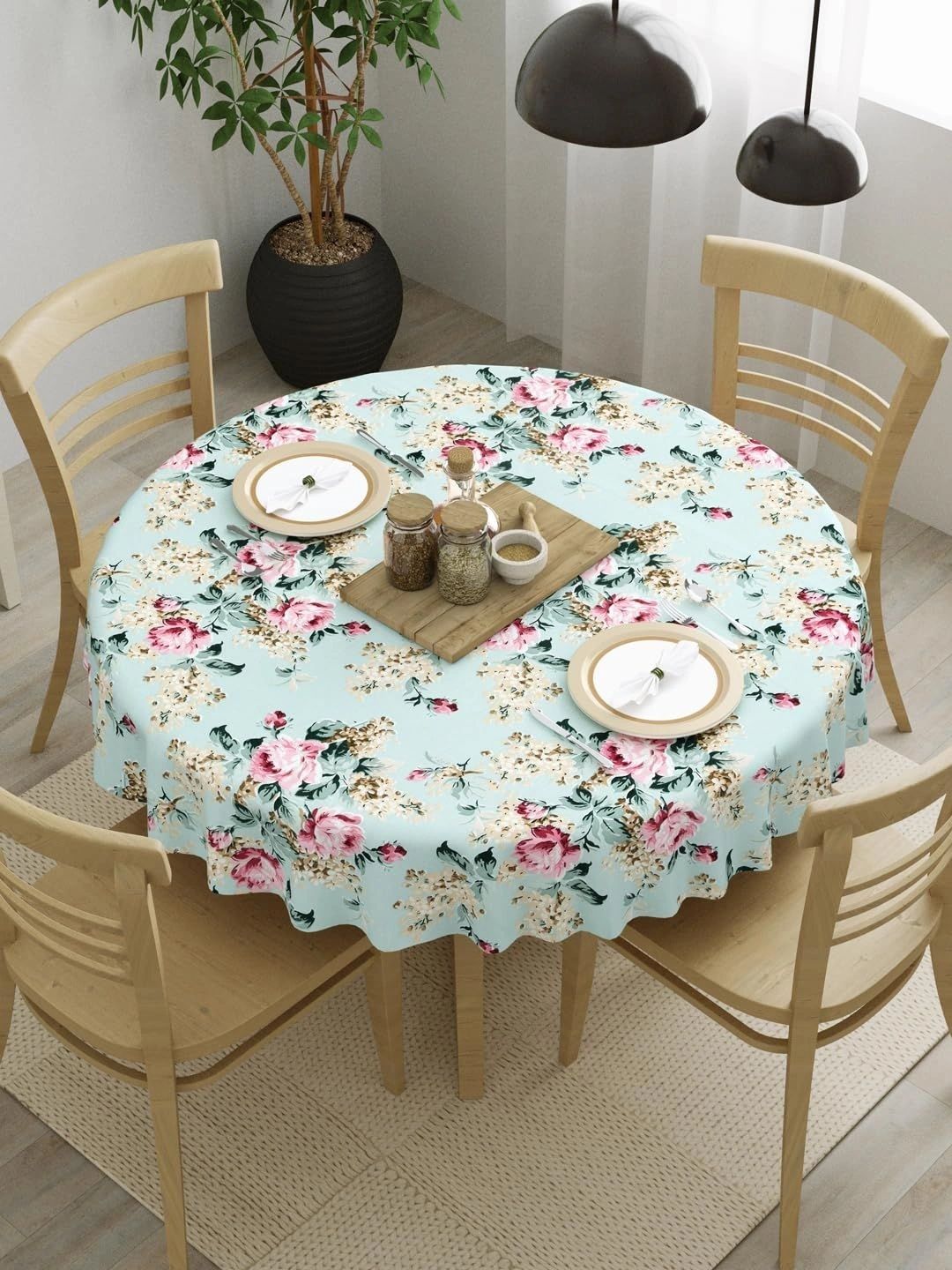 Aura Green Floral Cotton Round 4-Seater Table Cover-picture-30