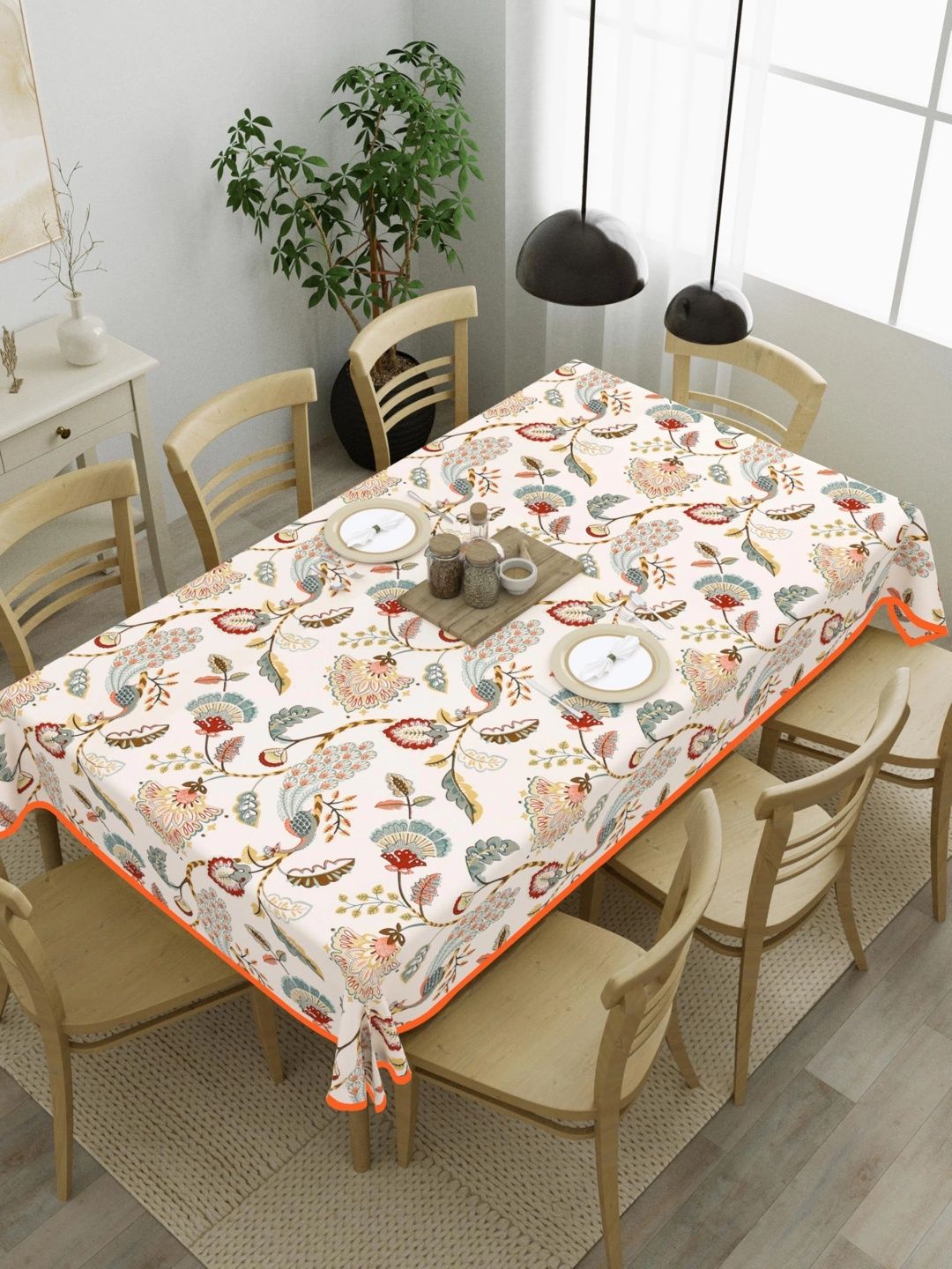 Myntra Elegant Homes Multicoloured Floral Cotton 6-Seater Table Cover-picture-43