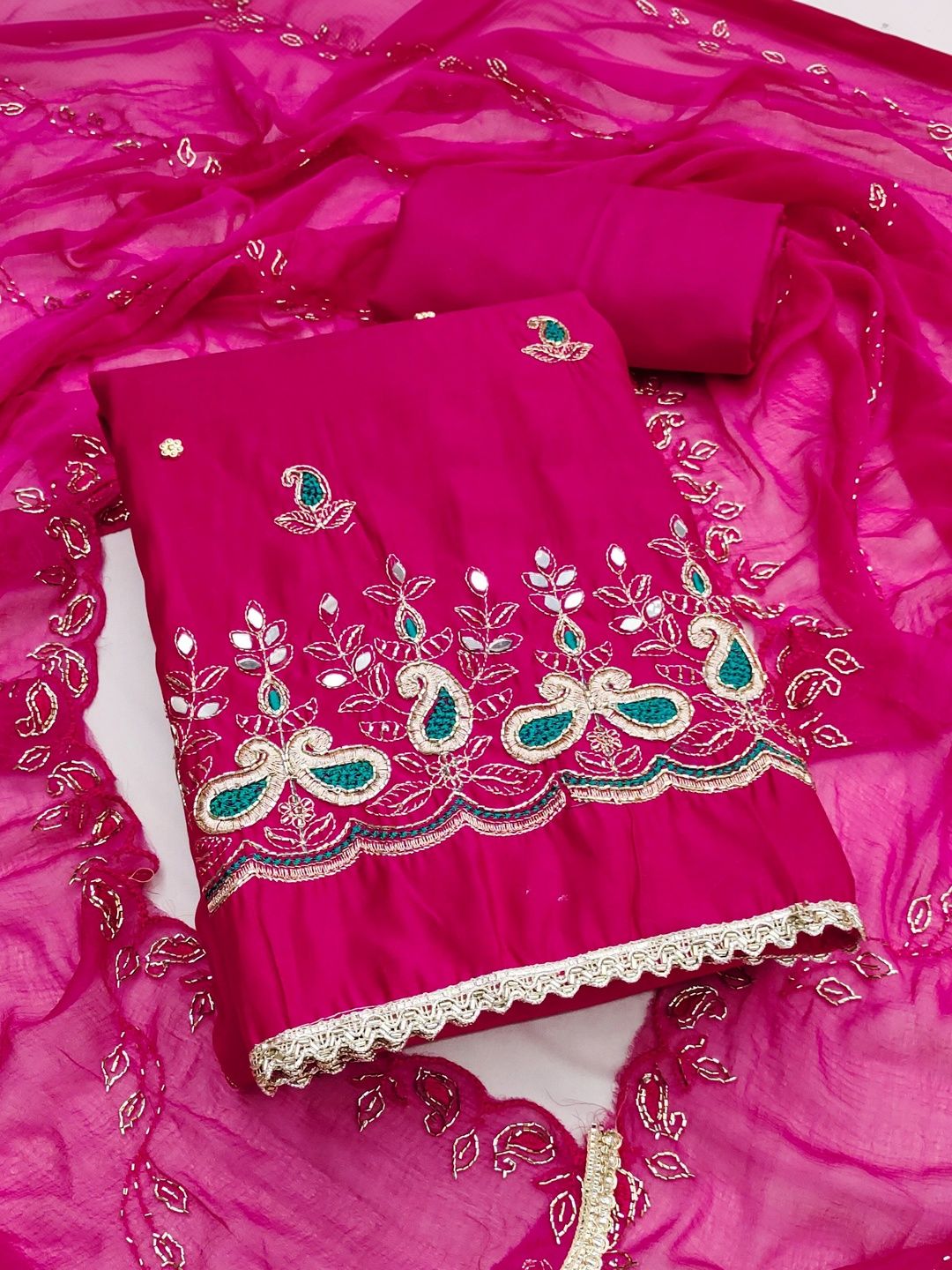 KALINI Embroidered Pure Cotton Semi-Stitched Dress Material-picture-46