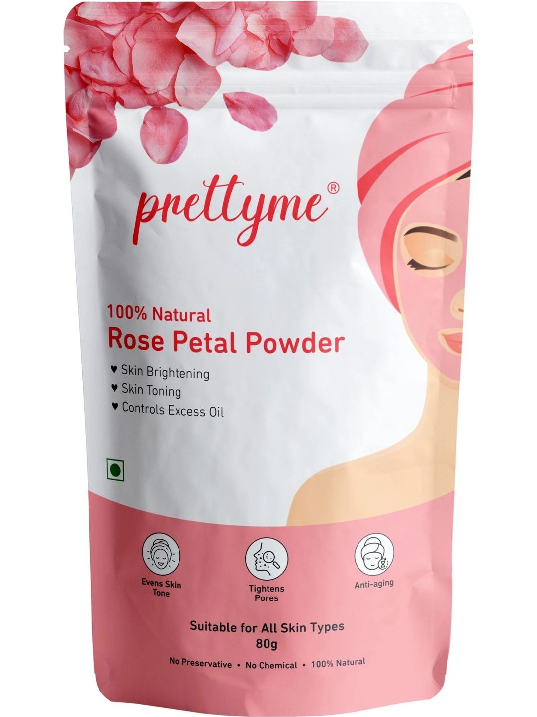 Prettyme Natural Rose Petal Powder Face Pack - 80 g-image-35