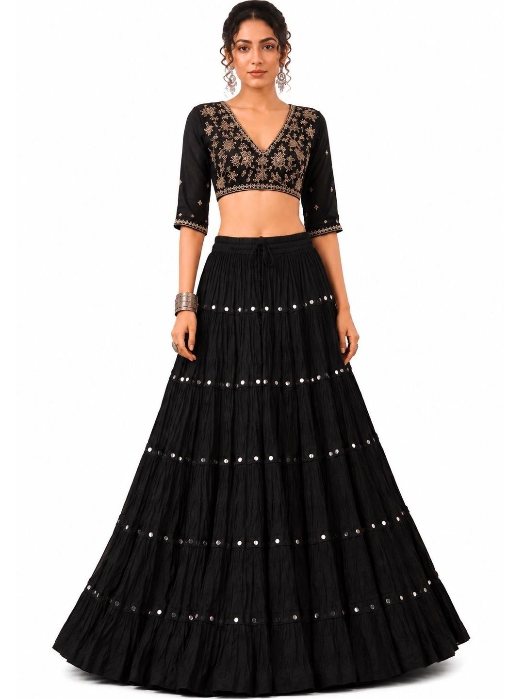 Fabrika16 Women Cotton Blend Cotton Cambric Tiered Maxi Flared Skirt-image-42