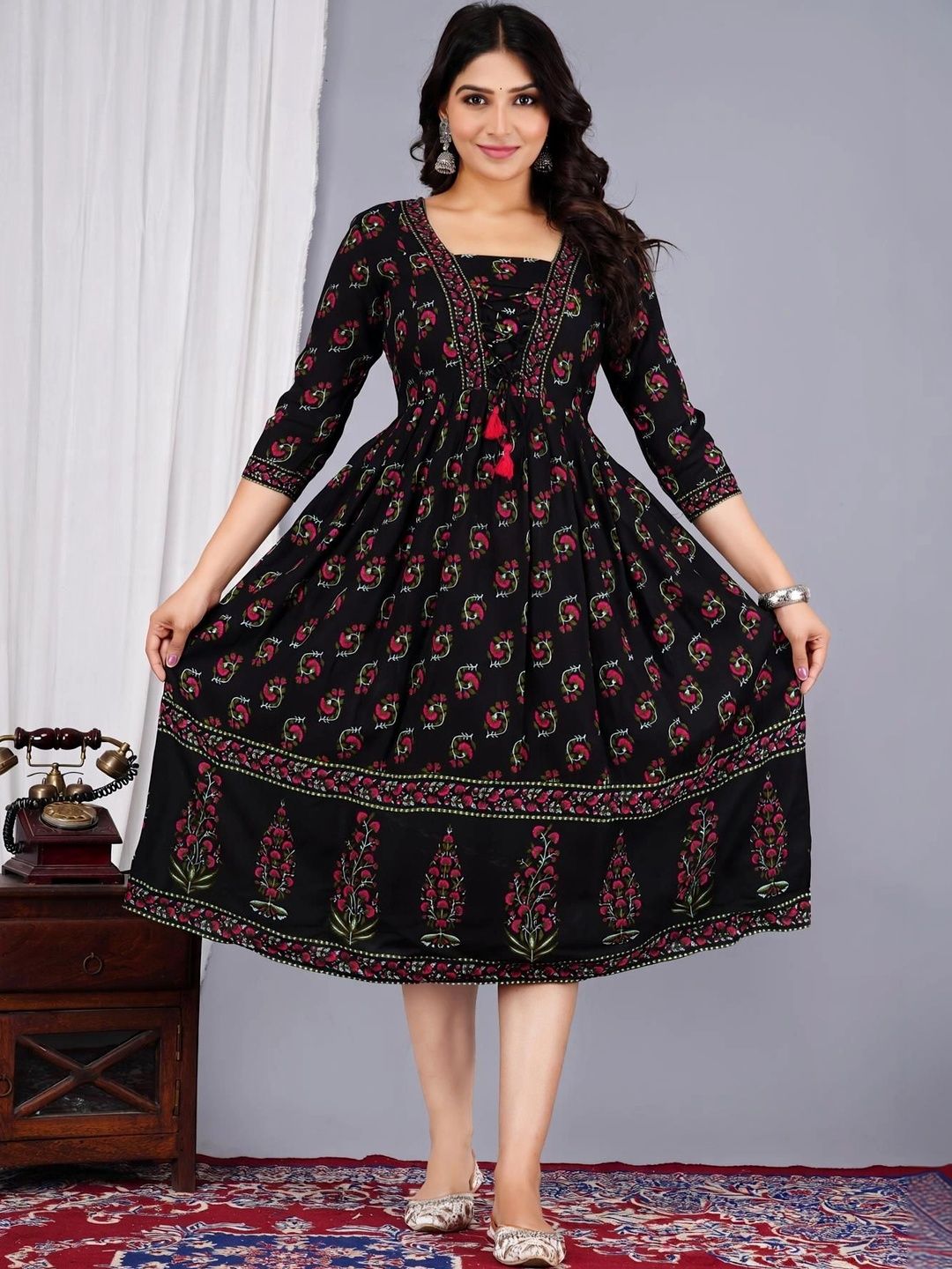 Vorcia Febtex Printed Calf-Length Fit & Flared Ethnic Dresses-picture-36