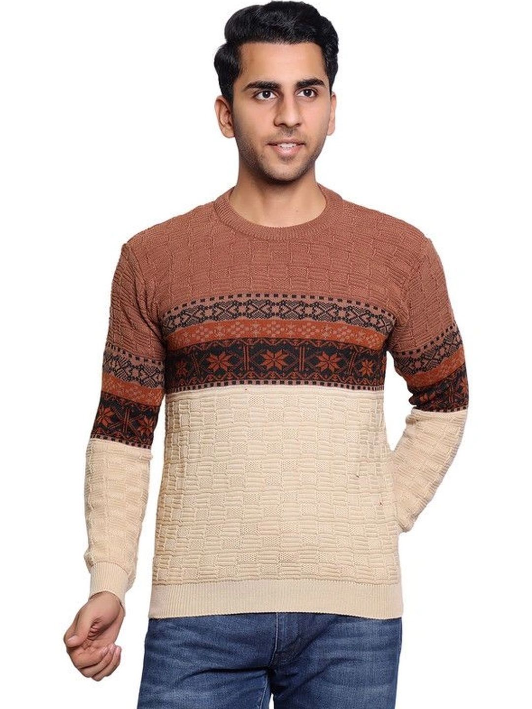 Grand Line Men Fair Isle Colourblocked Pullover-picture-17