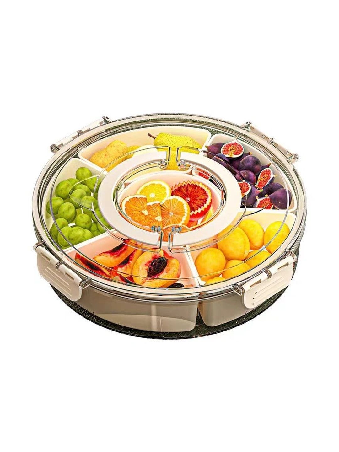 Myntra Elegant Homes White 6 Compartment Sturdy Plastic Dishwasher Safe Round Fridge Veggie Container-image-4