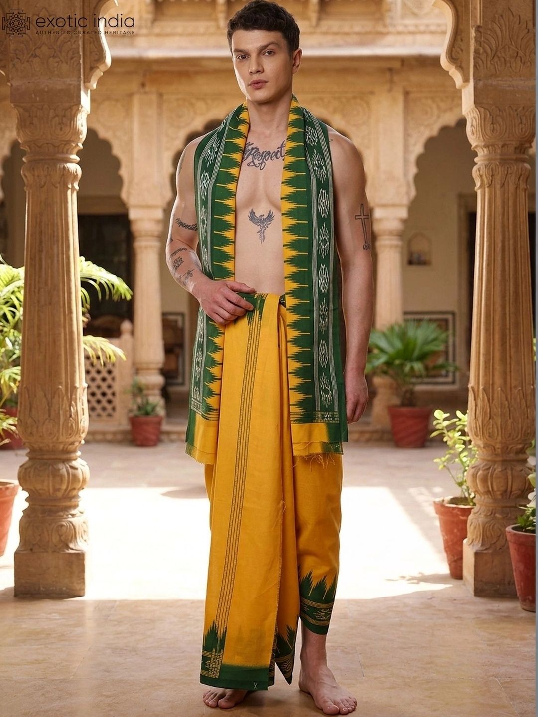 Exotic India Men Printed Cotton Dhoti Dhotis-picture-24
