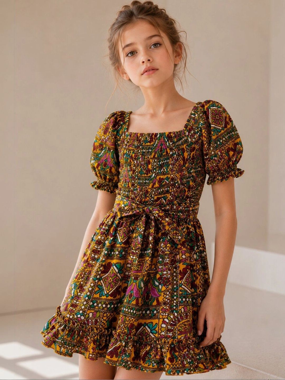 HERE&NOW Bohemian Print Puff Sleeve A-Line Dress-picture-45