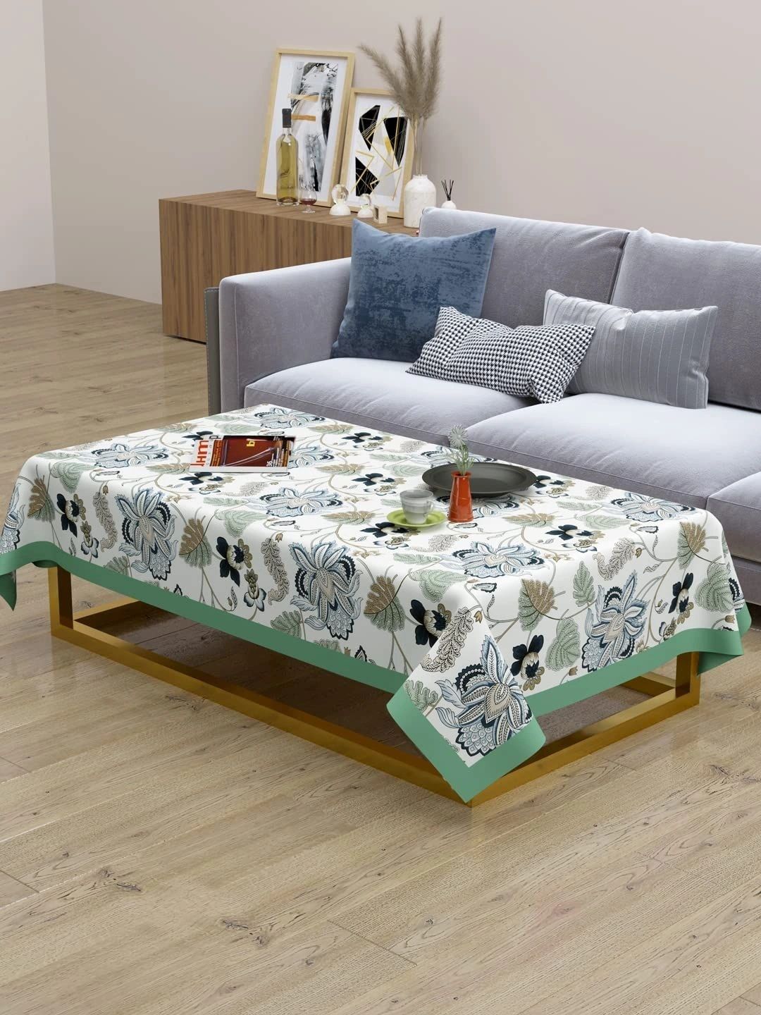 Myntra Elegant Homes Green Floral Cotton 4-Seater Table Cover-picture-10