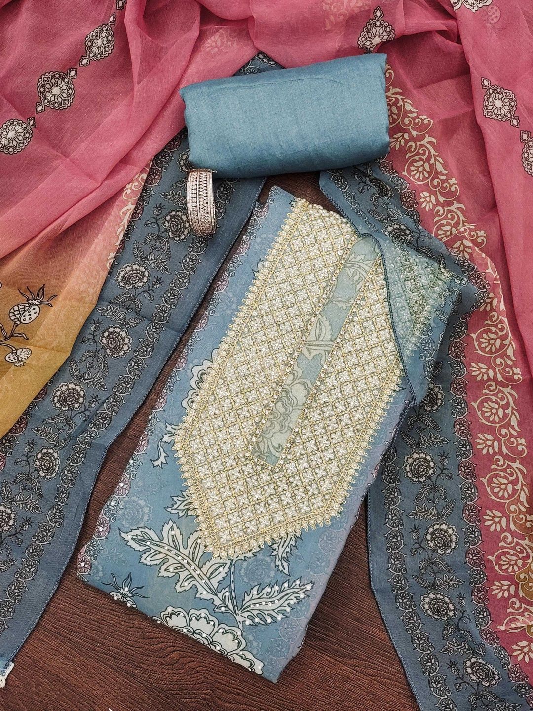 KALINI Embellished Unstitched Dress Material-image-30