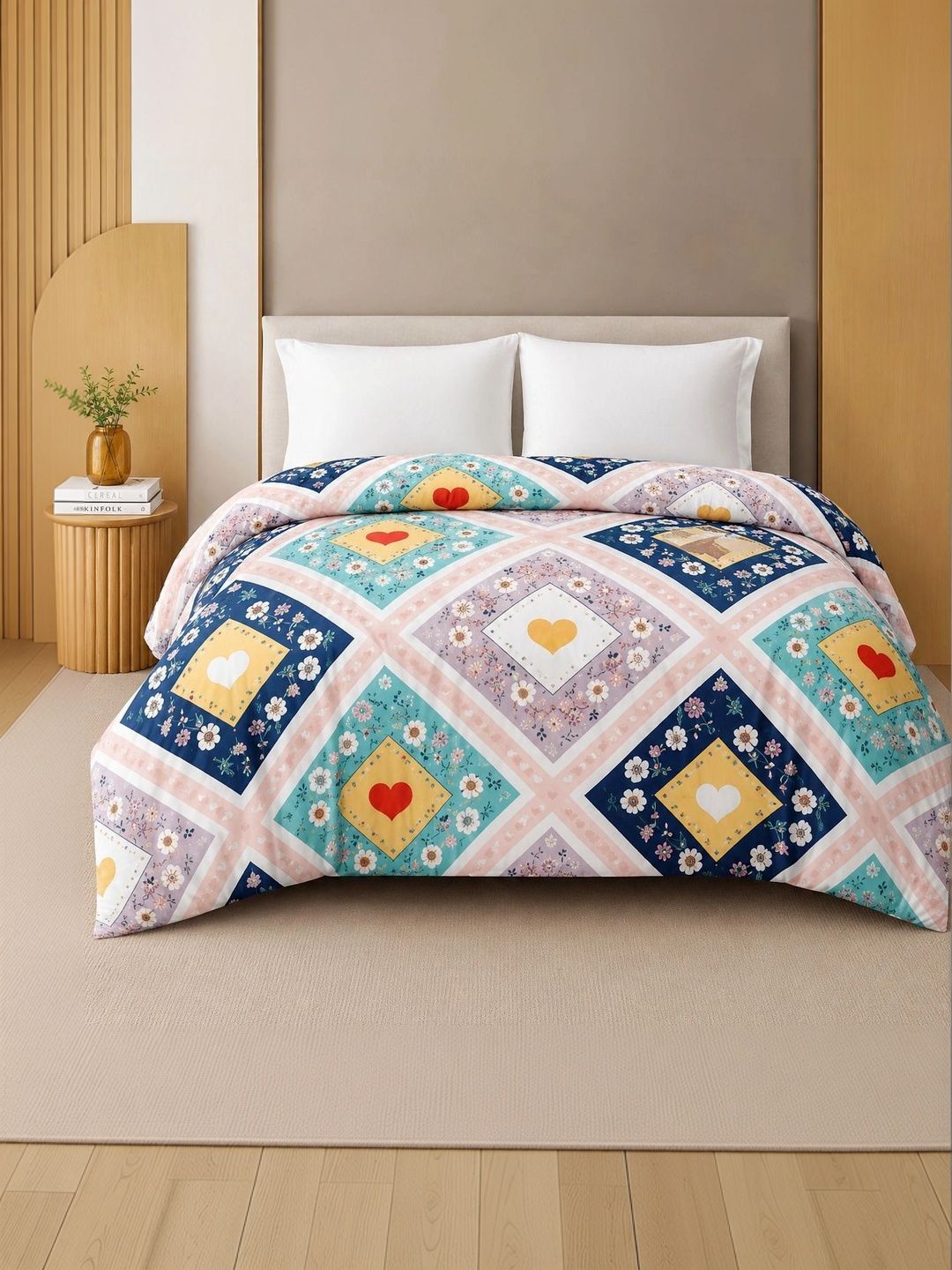TINDLER KNOTS Pink & Blue Floral Printed Cotton Duvet Cover-picture-6