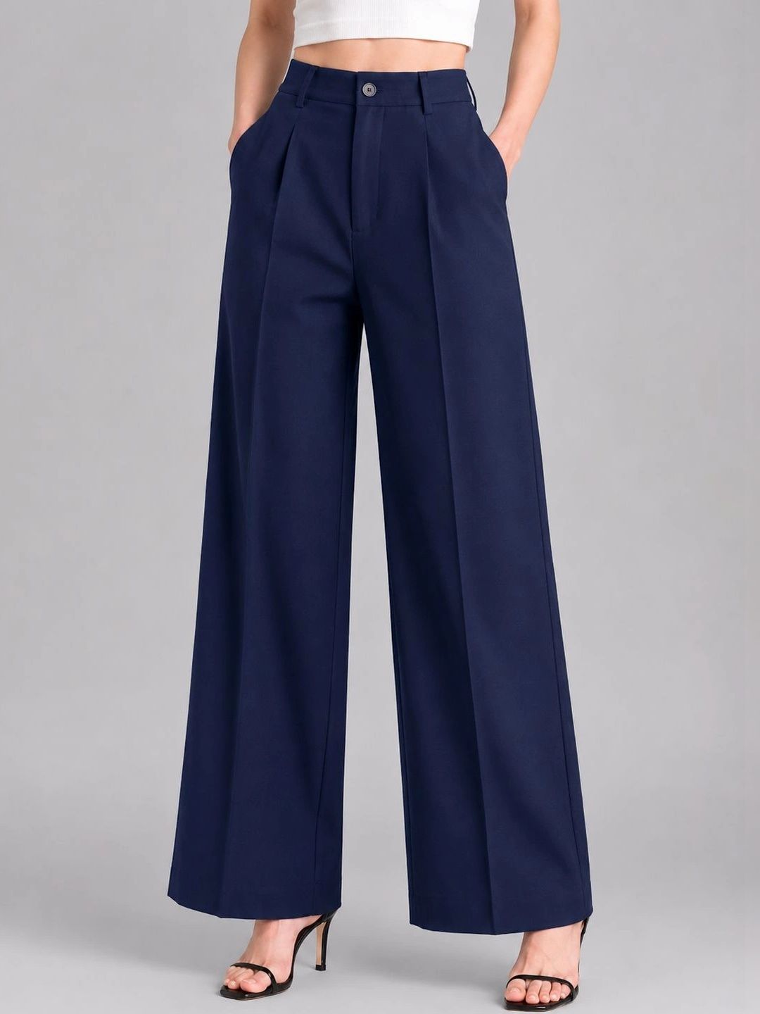 STYLE ACCESS Women Relaxed Straight Leg High-Rise Easy Wash Pleated Trousers-picture-19