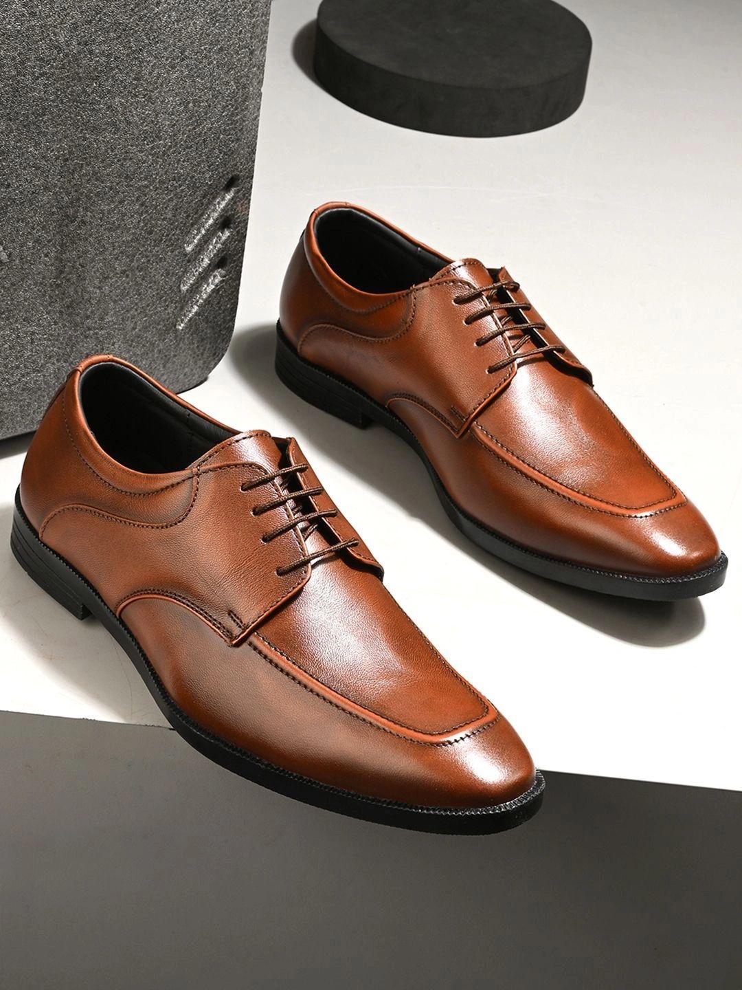 House of Pataudi Men Leather Pointed Toe Lace-Ups Derbys Formal Shoes-picture-45