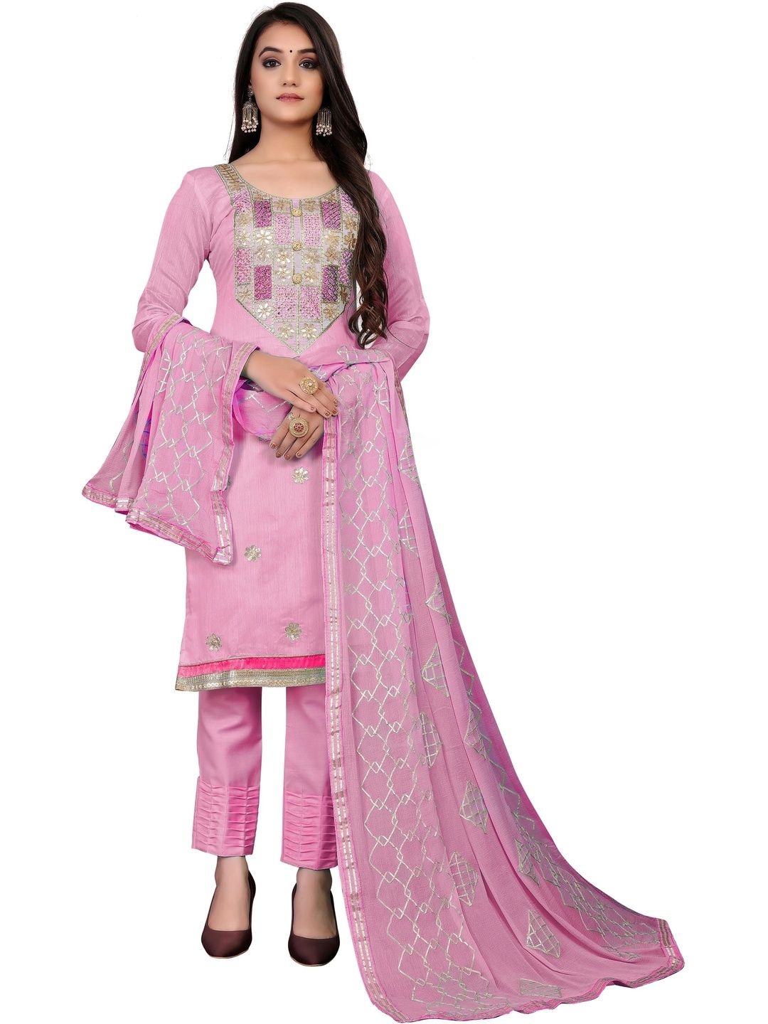 KALINI Embellished Semi-Stitched Dress Material-image-24