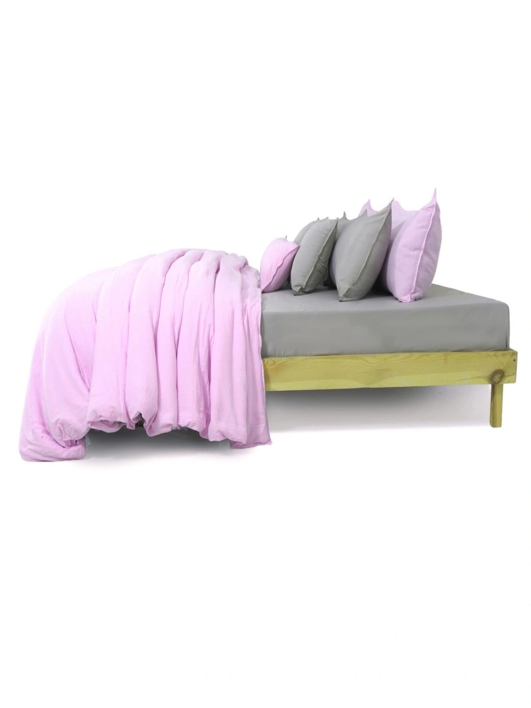 Zarf Pink & Grey Solid Cotton 9 Piece Single Superfine Bedding Set-image-40
