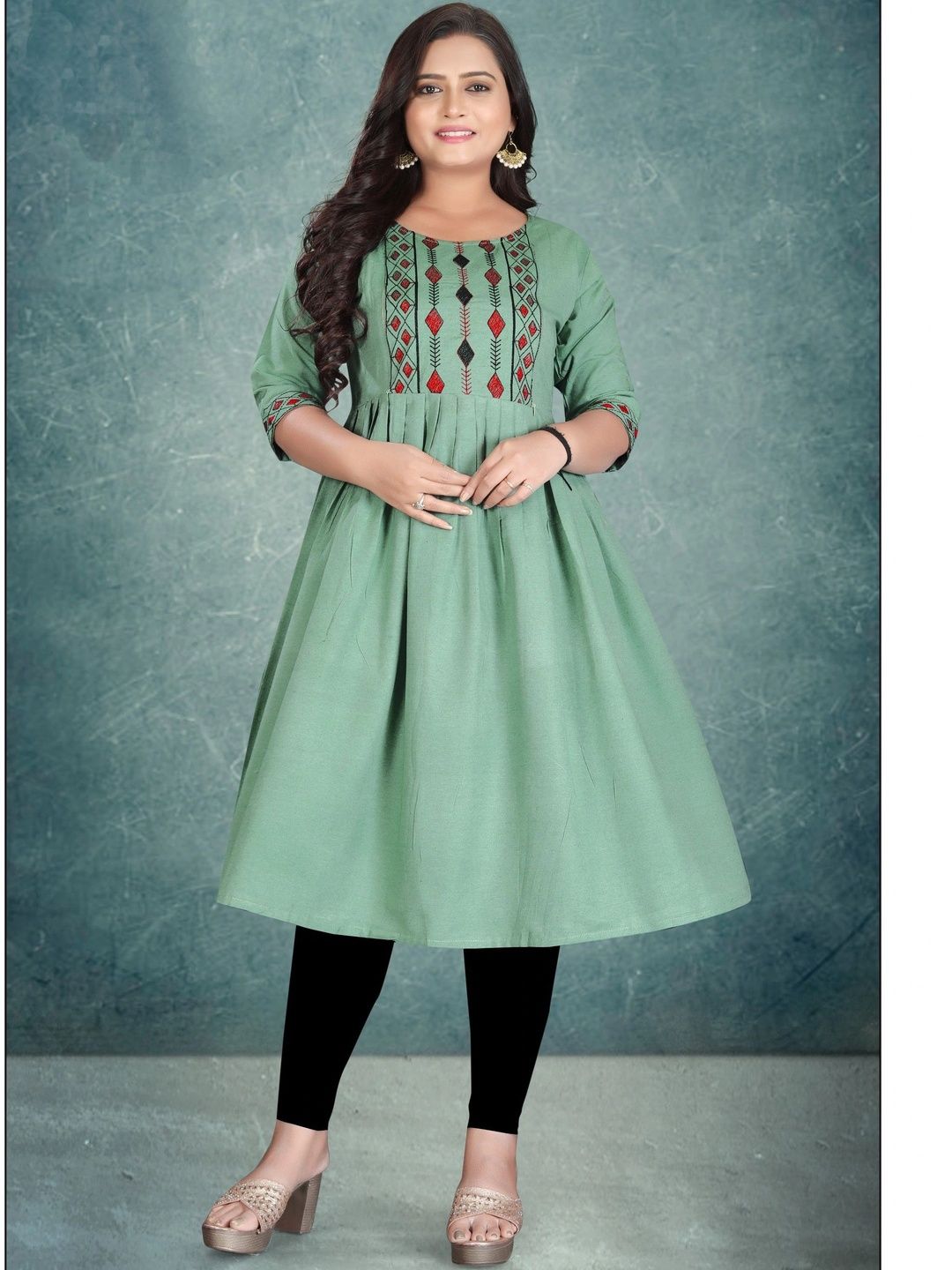 HETSA Ethnic Motifs Embroidered Thread Work Pure Cotton Thread Work Empire Anarkali Kurti-picture-24