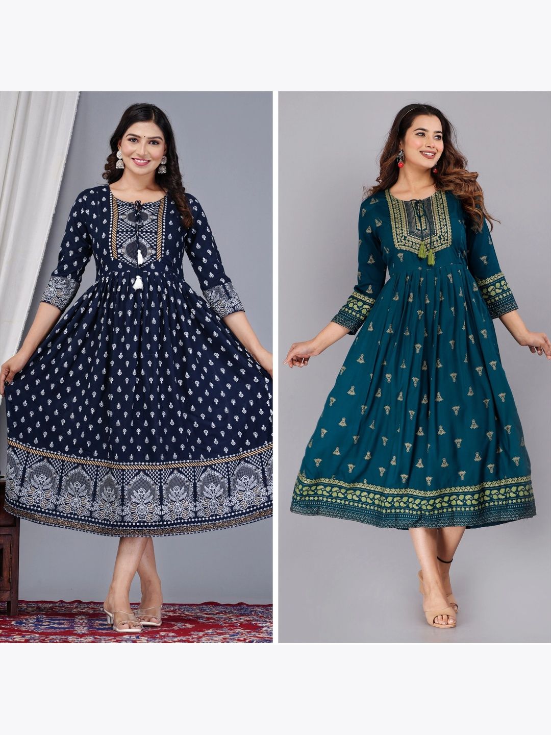Vorcia Febtex Pack Of 2 Printed Knee-Length Fit & Flared Ethnic Dress-picture-36