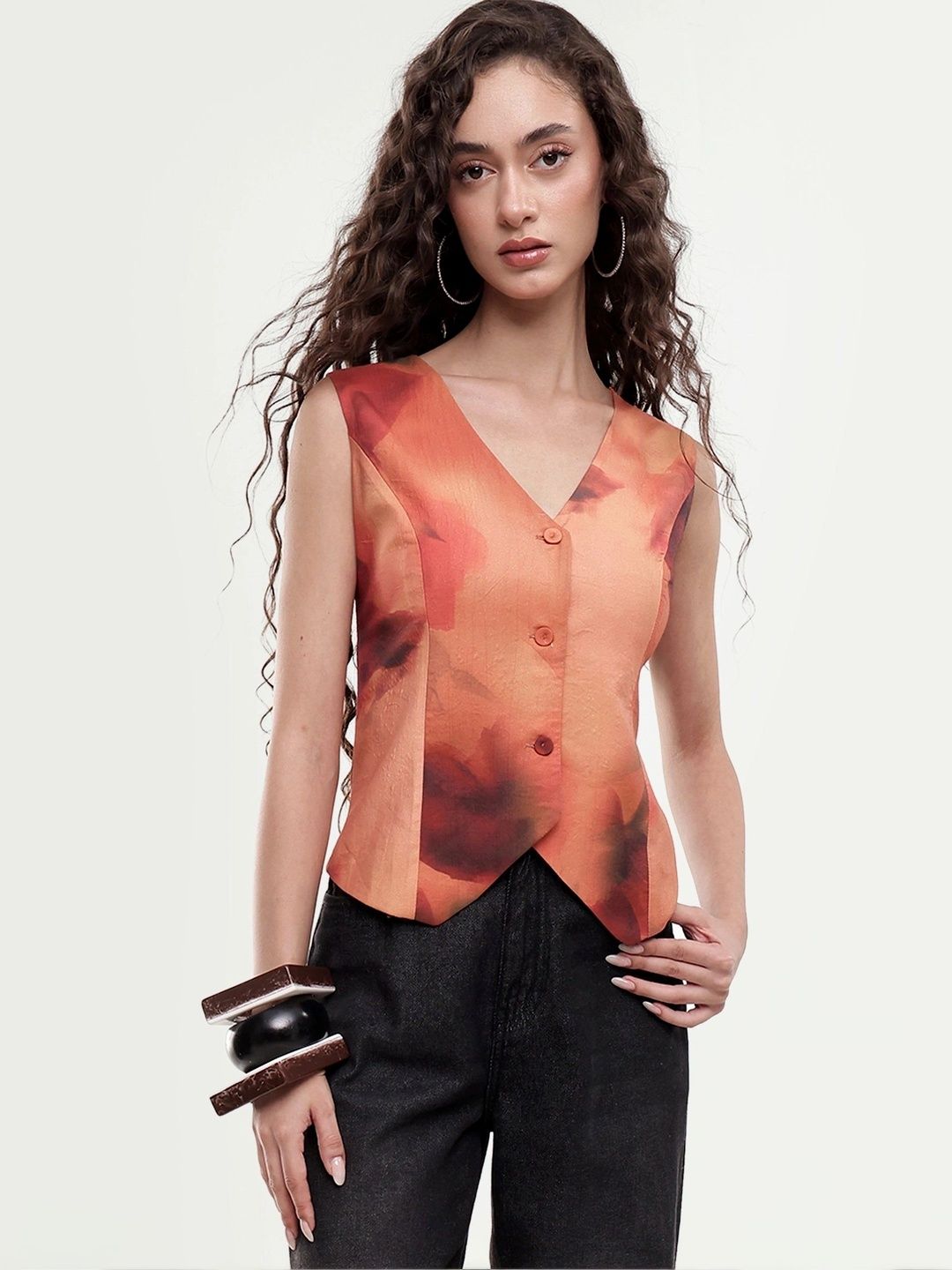 RAREISM Women Casual Printed Waist Coat-picture-24